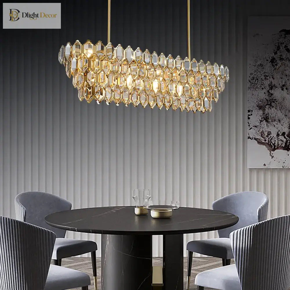 Modern Crystal Gold Chandelier | Dining Room Home Lighting