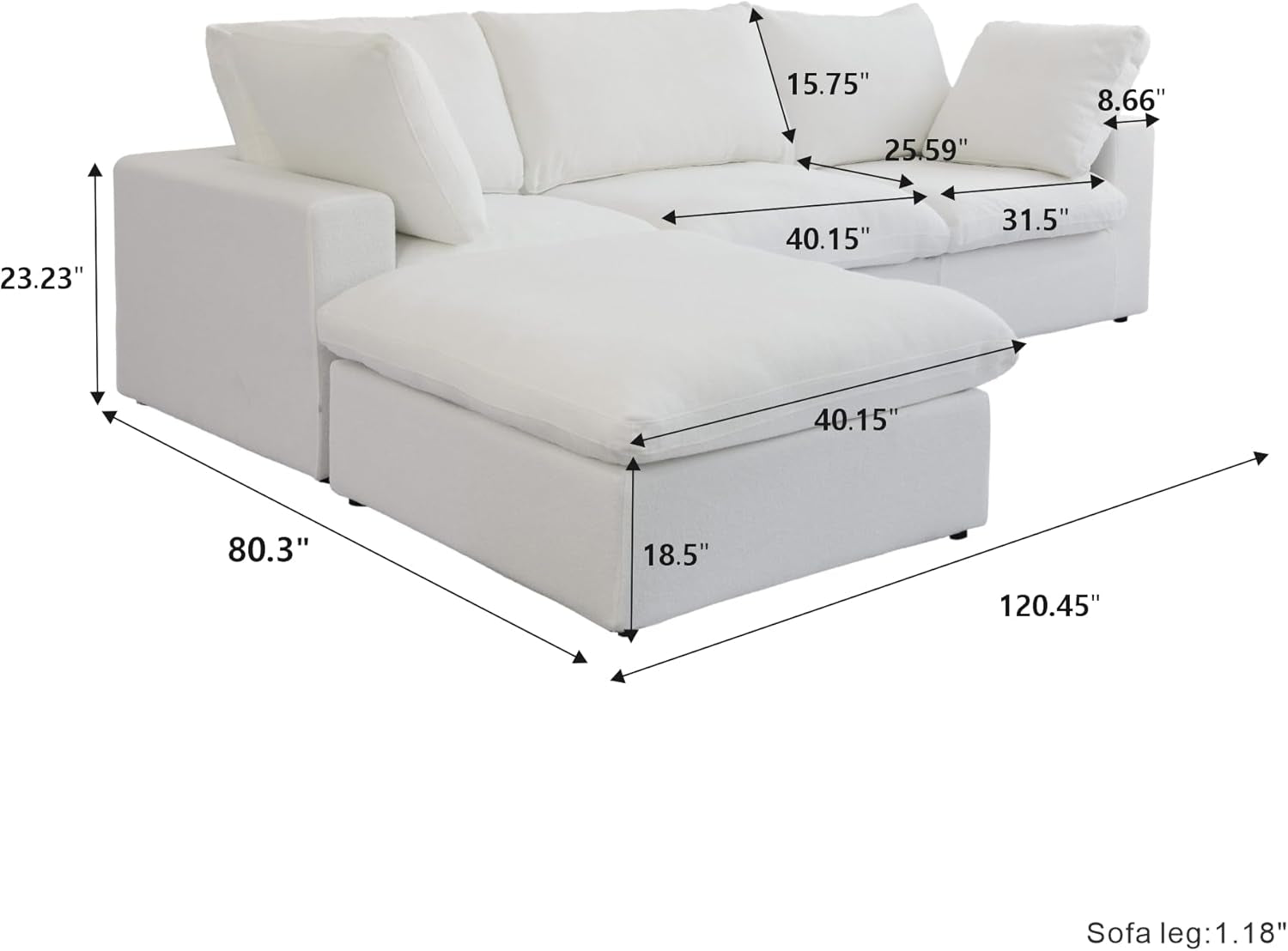 Modular Sectional Sofa with Storage Ottoman and Washable Covers
