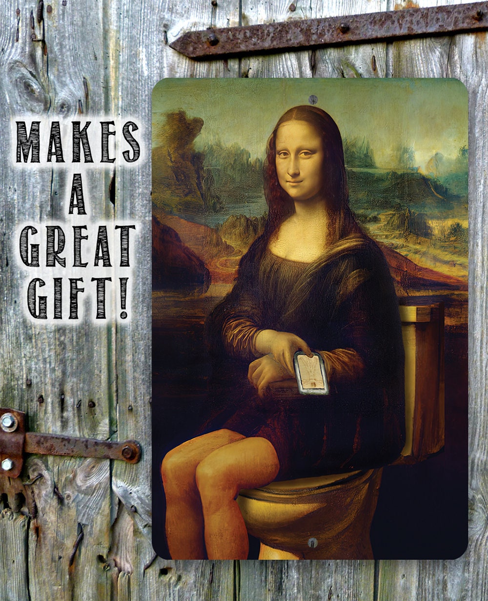 Mona Lisa on the Toilette Painting - Metal Sign