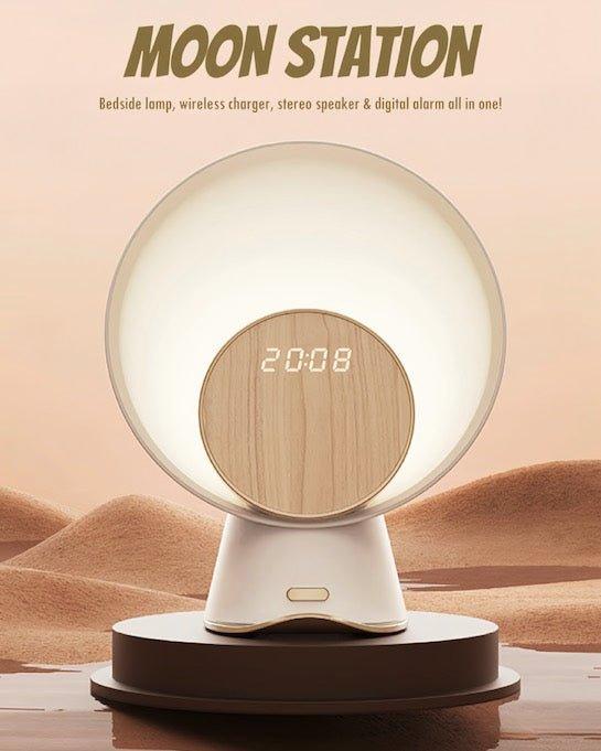 Moon Station: Bedside Lamp, Wireless Charger, Stereo Speaker All In One - PRHOMZ