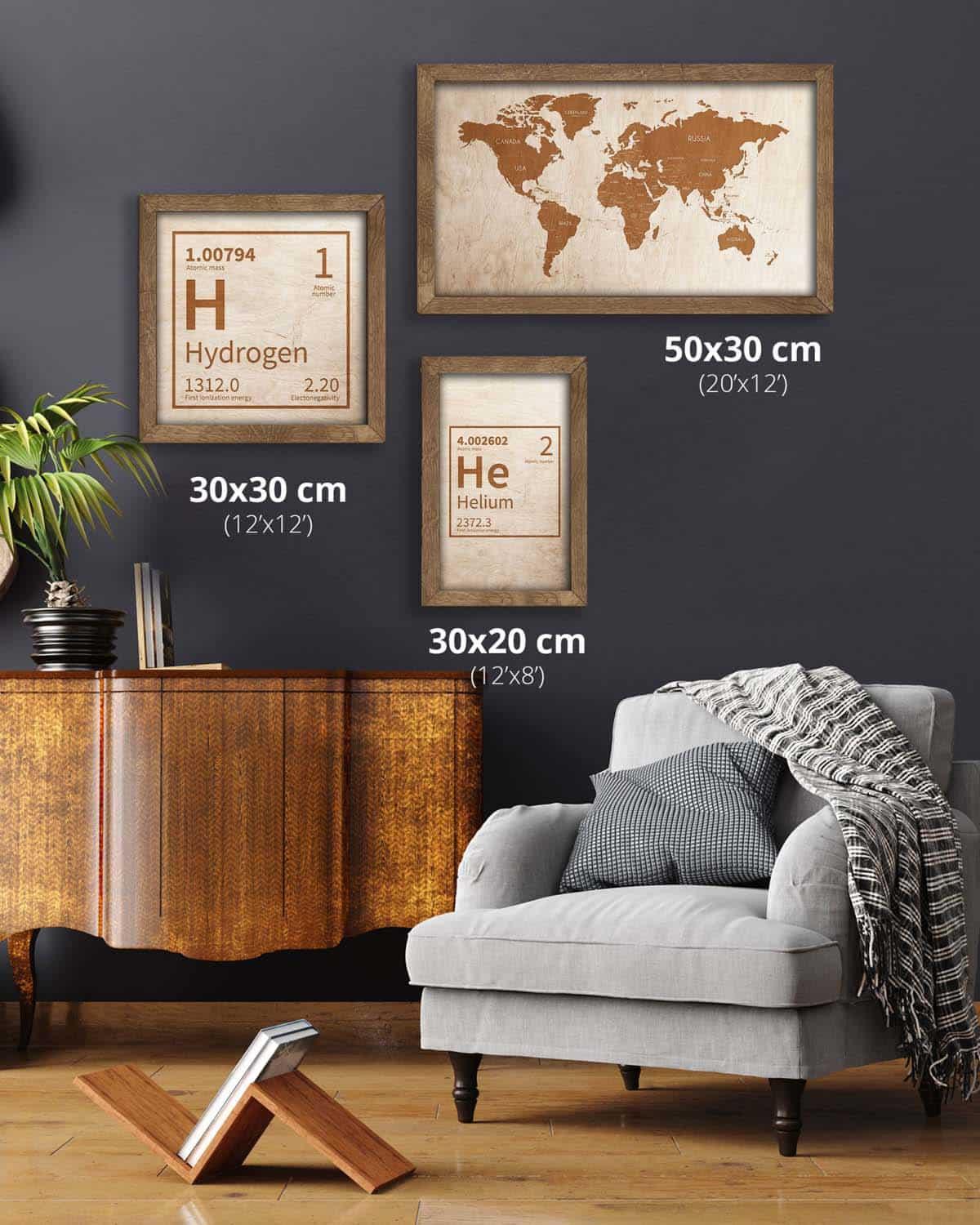 Wooden World Map in an oak frame - PRHOMZ