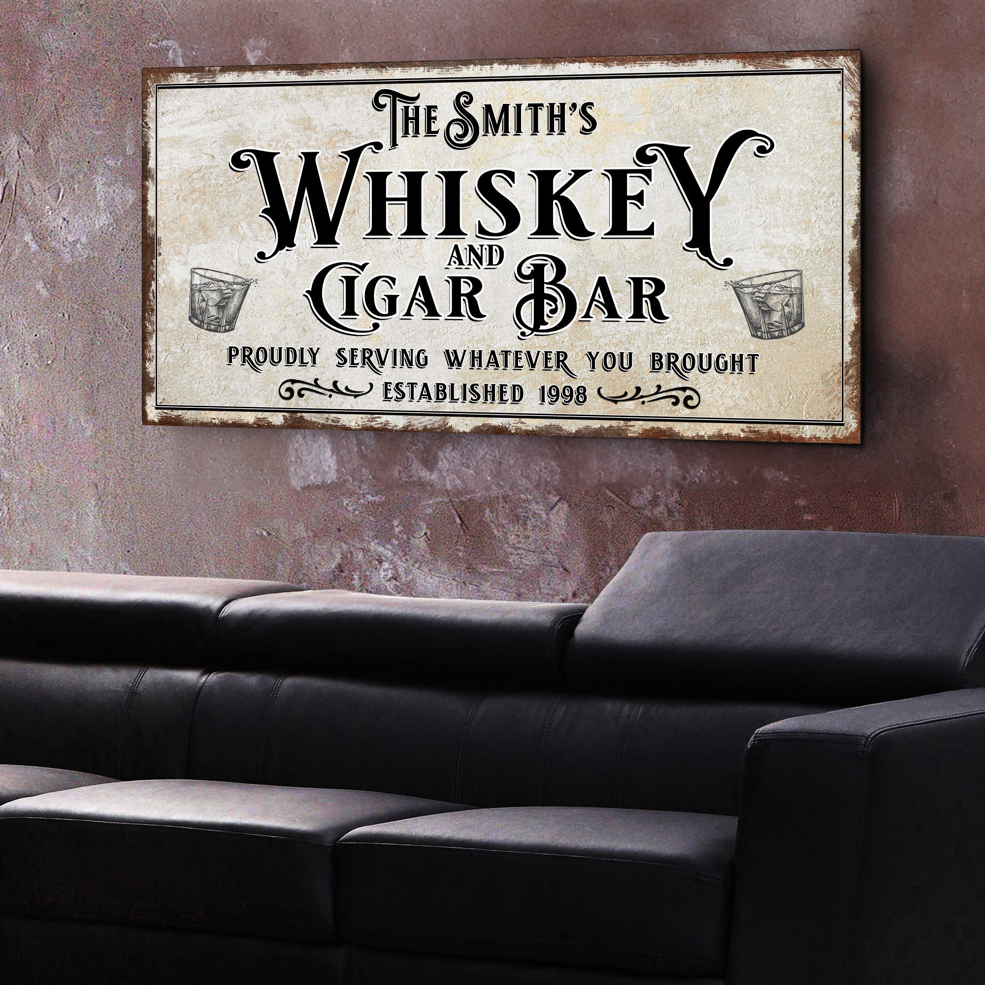Personalized Whiskey and Cigar Bar Sign