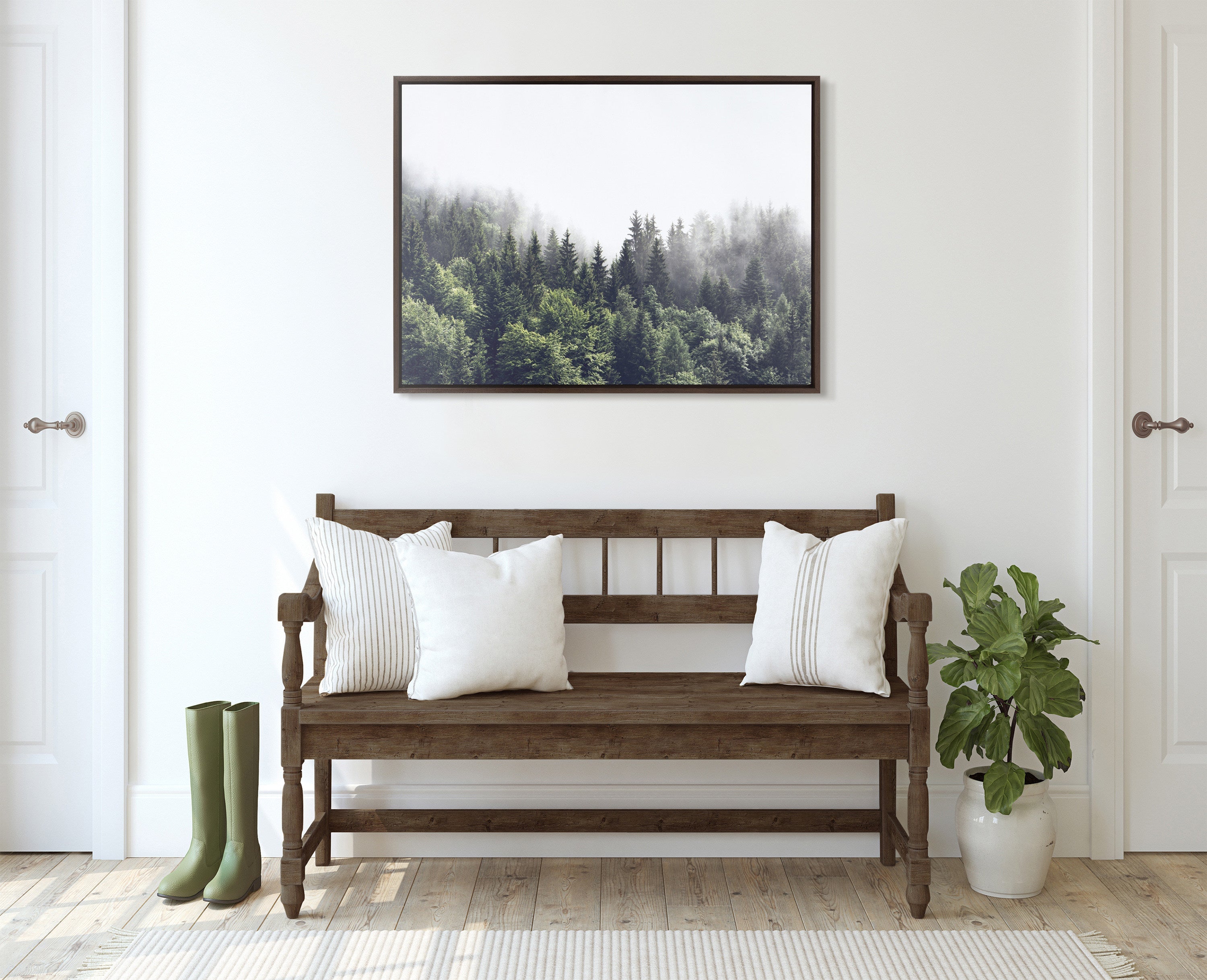 Sylvie Lush Green Forest On A Foggy Day Framed Canvas by The Creative Bunch Studio