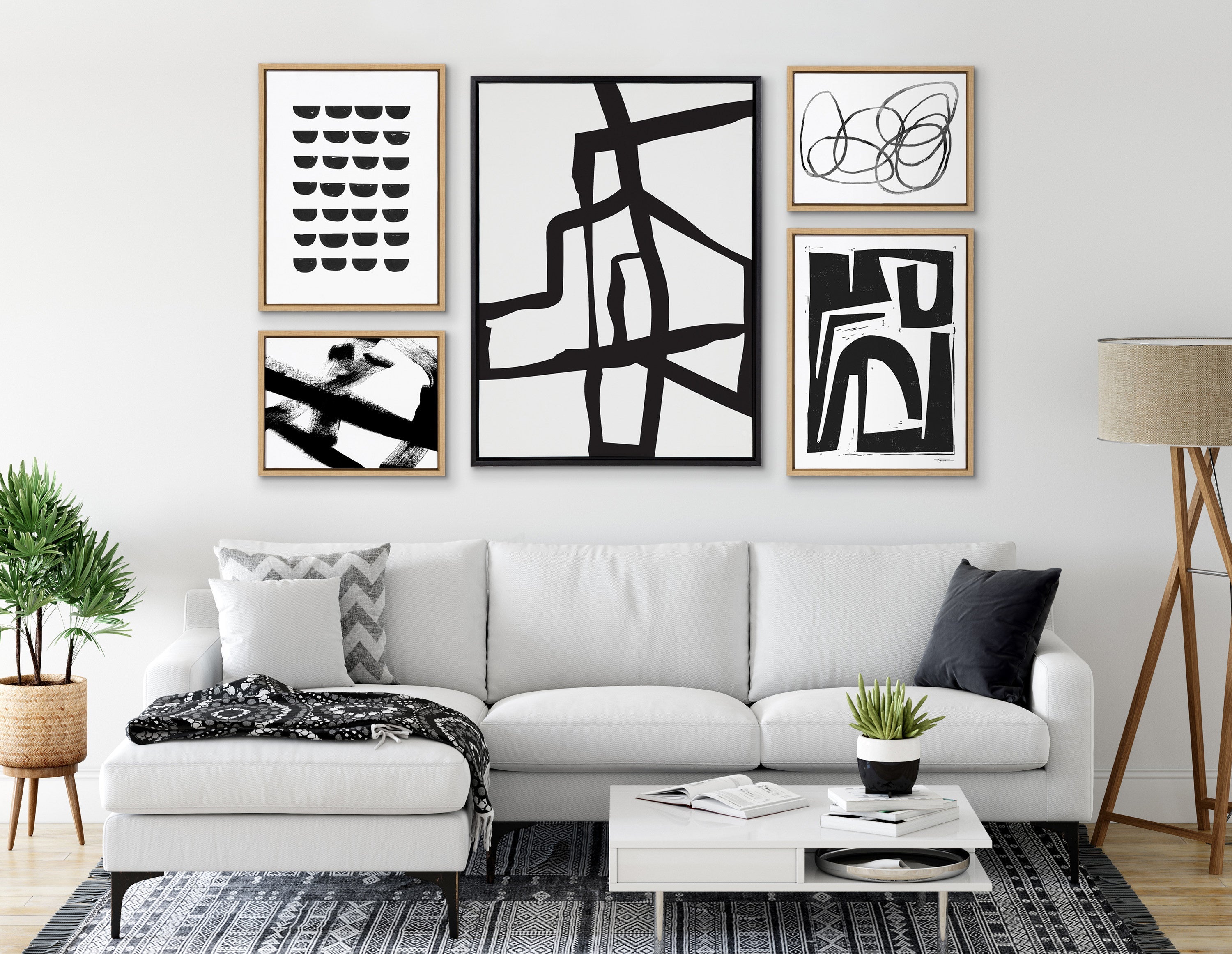 Sylvie Bold Sophisticated Abstract Black Stroke Framed Canvas by The Creative Bunch Studio