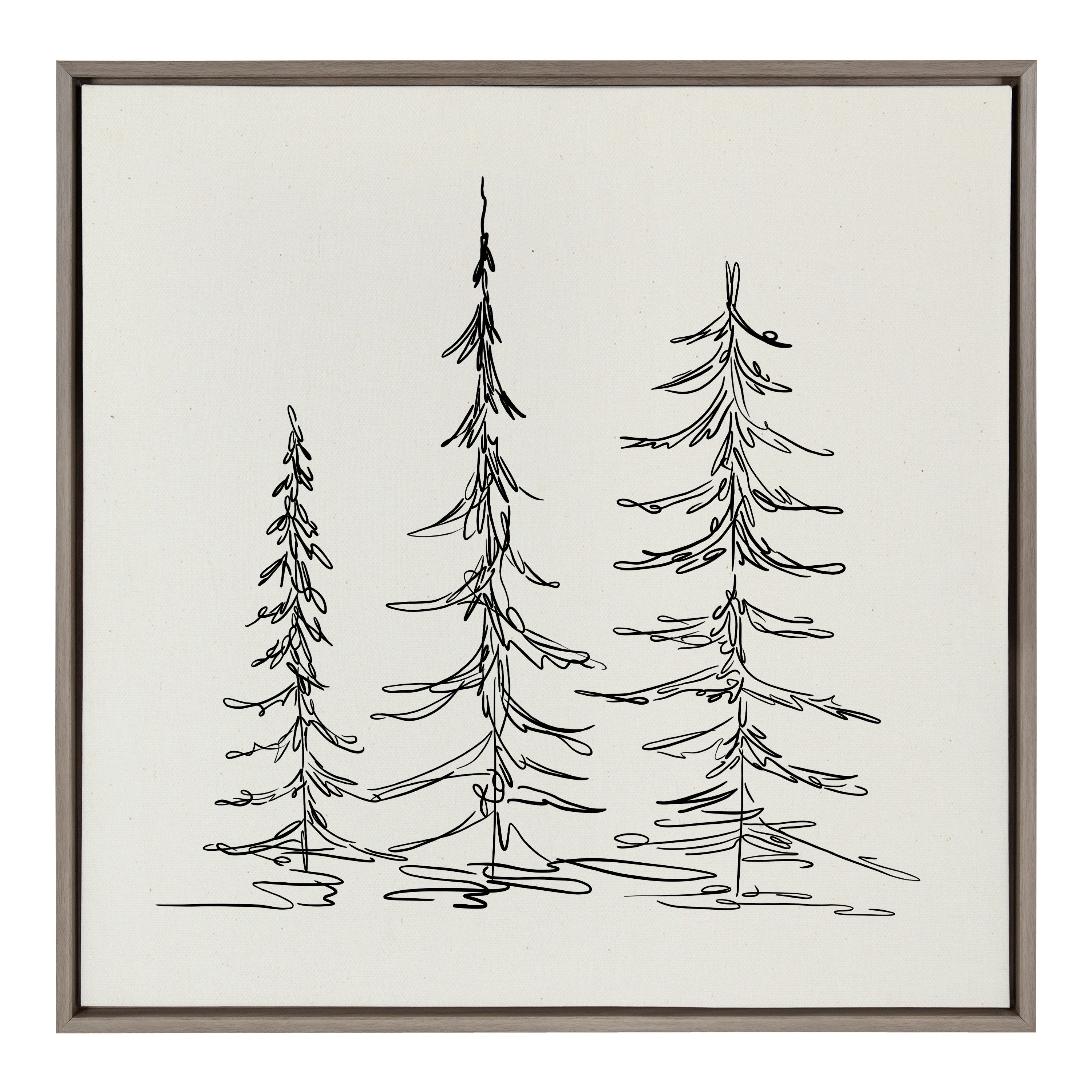 Sylvie Minimalist Evergreen Trees Sketch Framed Canvas by The Creative Bunch Studio
