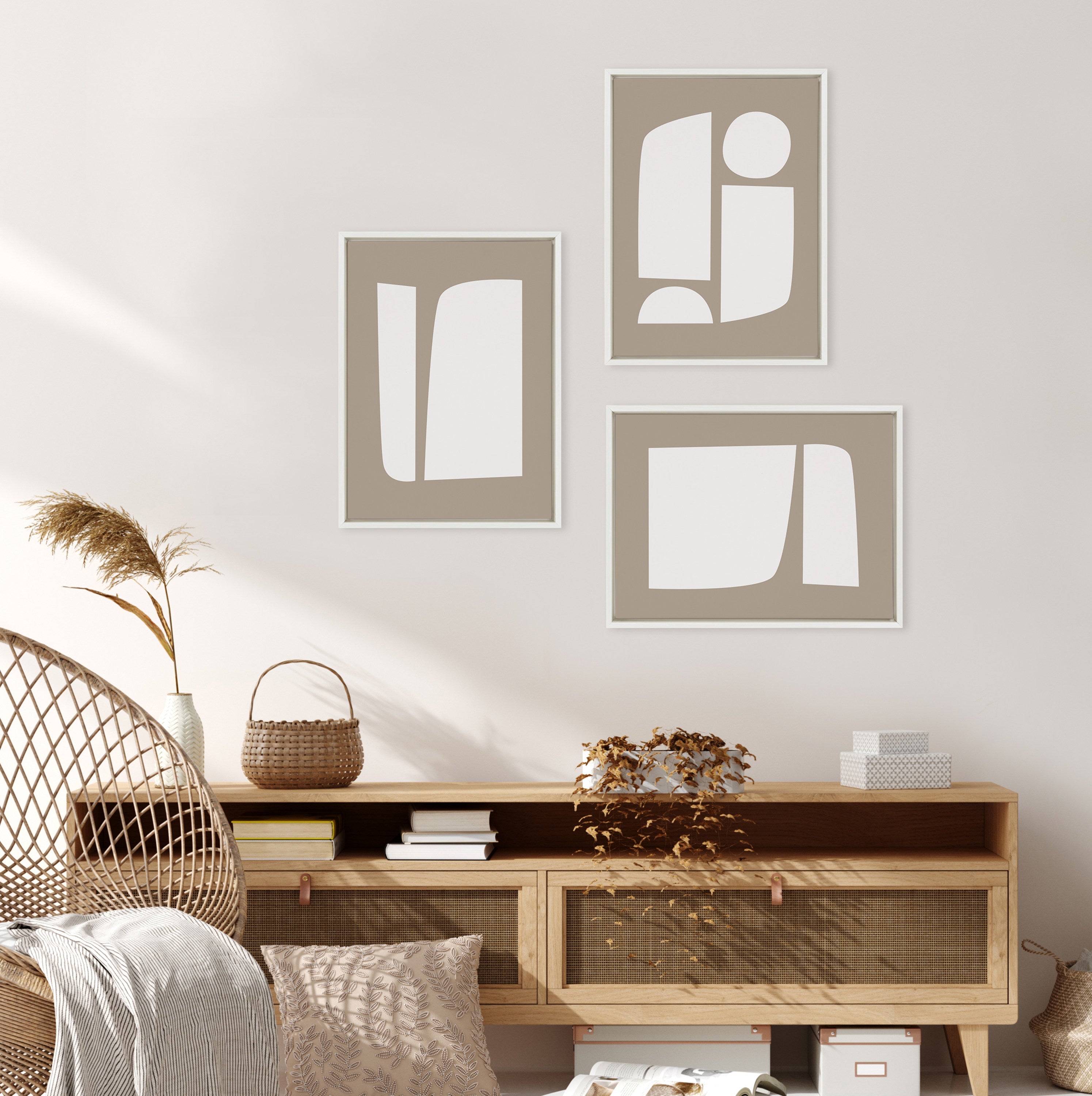 Sylvie Neutral Abstract Aztec Shapes Framed Canvas Art Set by The Creative Bunch Studio