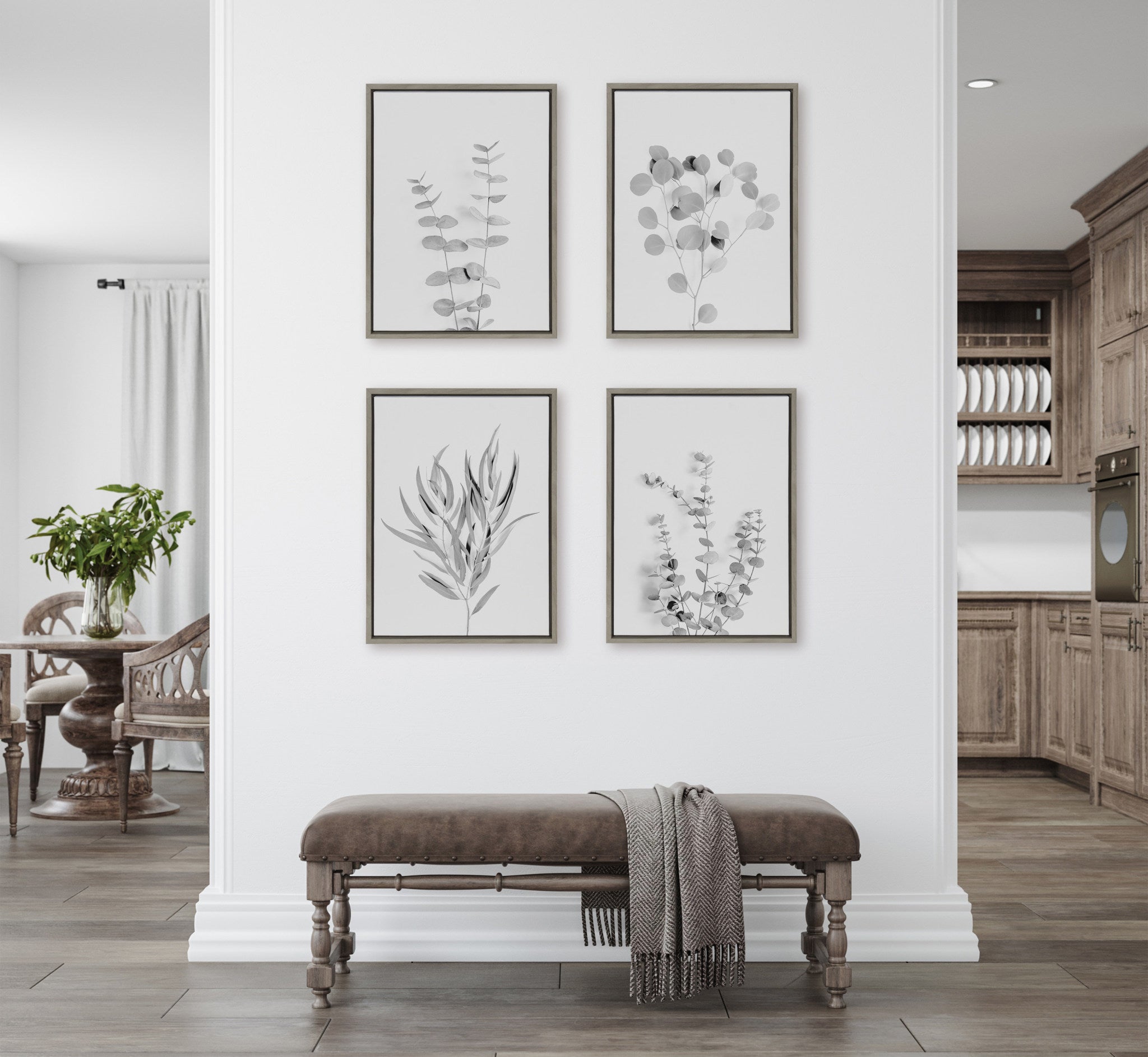 Sylvie Neutral Botanical 1 and 2 Soft White Framed Canvas by The Creative Bunch Studio