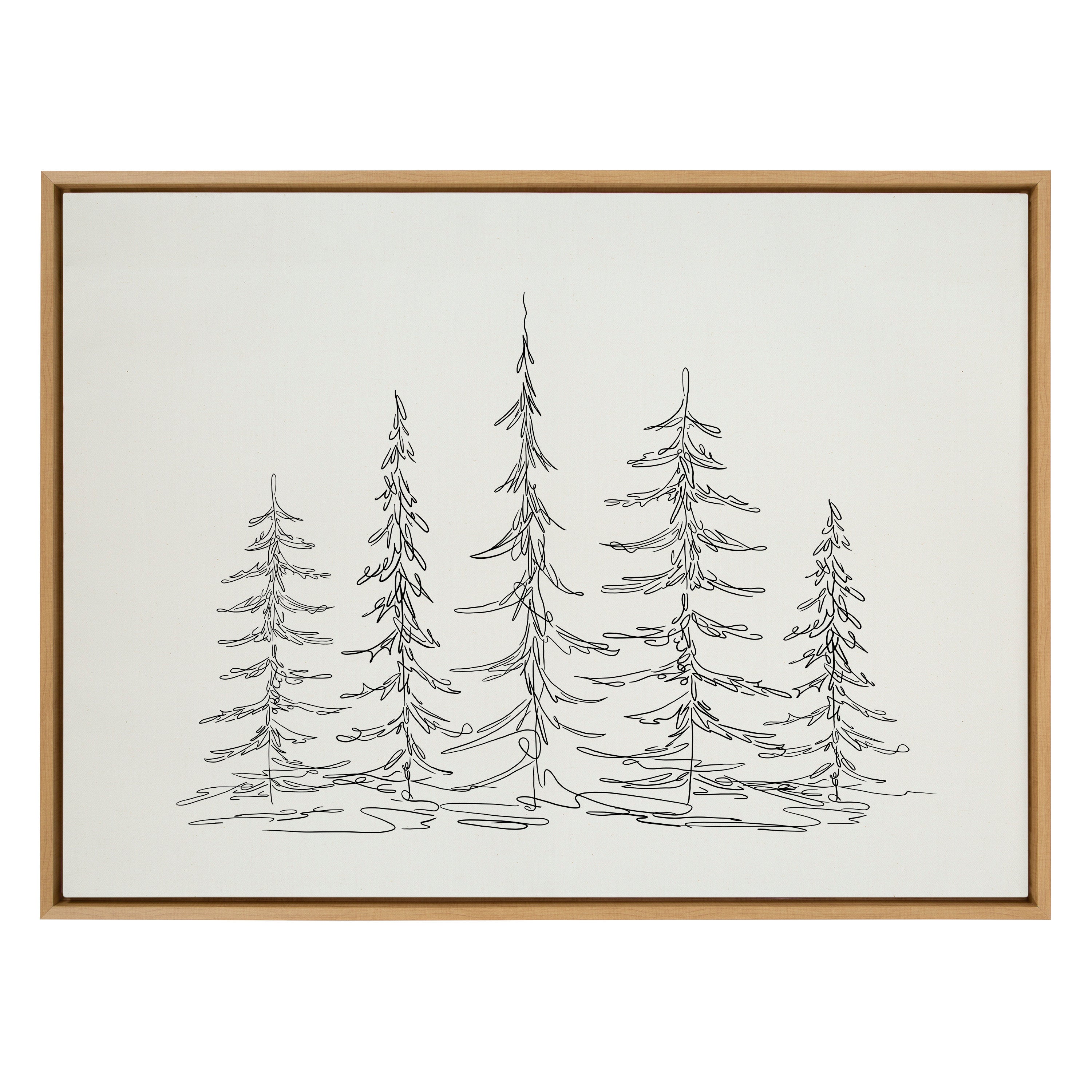 Sylvie Minimalist Evergreen Trees Sketch Framed Canvas by The Creative Bunch Studio