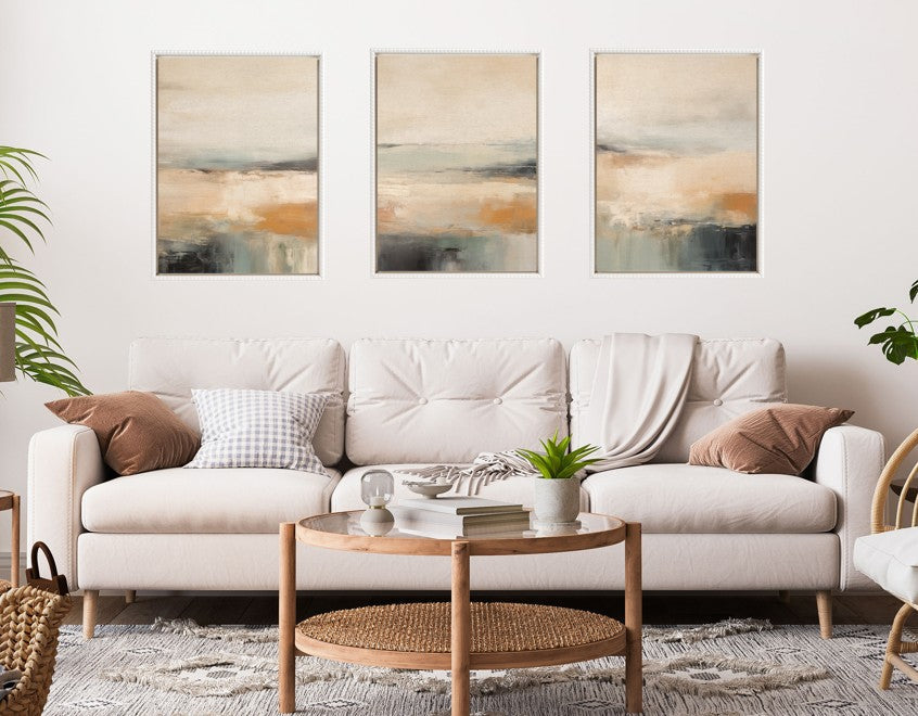 Sylvie Blue Beach Ocean Coastal Abstract Framed Canvas Art Set by The Creative Bunch Studio