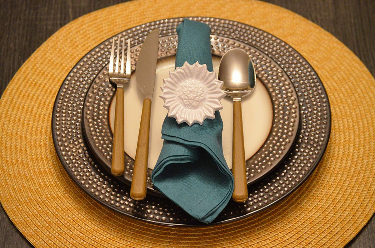 Vibhsa White Sunflower Napkin Rings | Set of 4, Handcrafted Aluminum