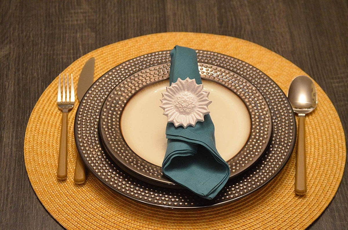 Vibhsa White Sunflower Napkin Rings | Set of 4, Handcrafted Aluminum