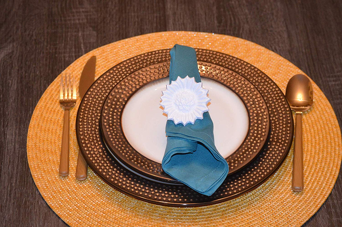Vibhsa White Sunflower Napkin Rings | Set of 4, Handcrafted Aluminum