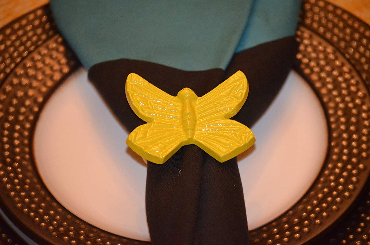 Vibhsa Yellow Butterfly Napkin Rings | Set of 4, Handcrafted Aluminum