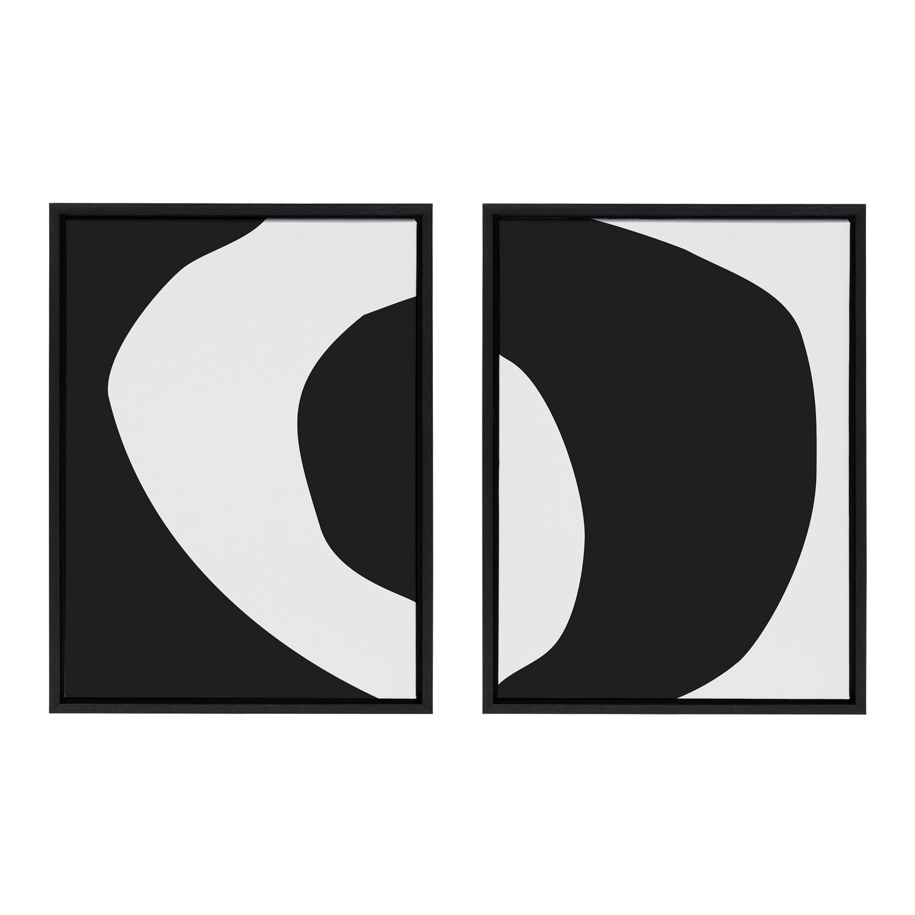 Sylvie Minimal Modern Organic Abstraction 1 and 2 Black and White Framed Canvas Art Set by The Creative Bunch Studio
