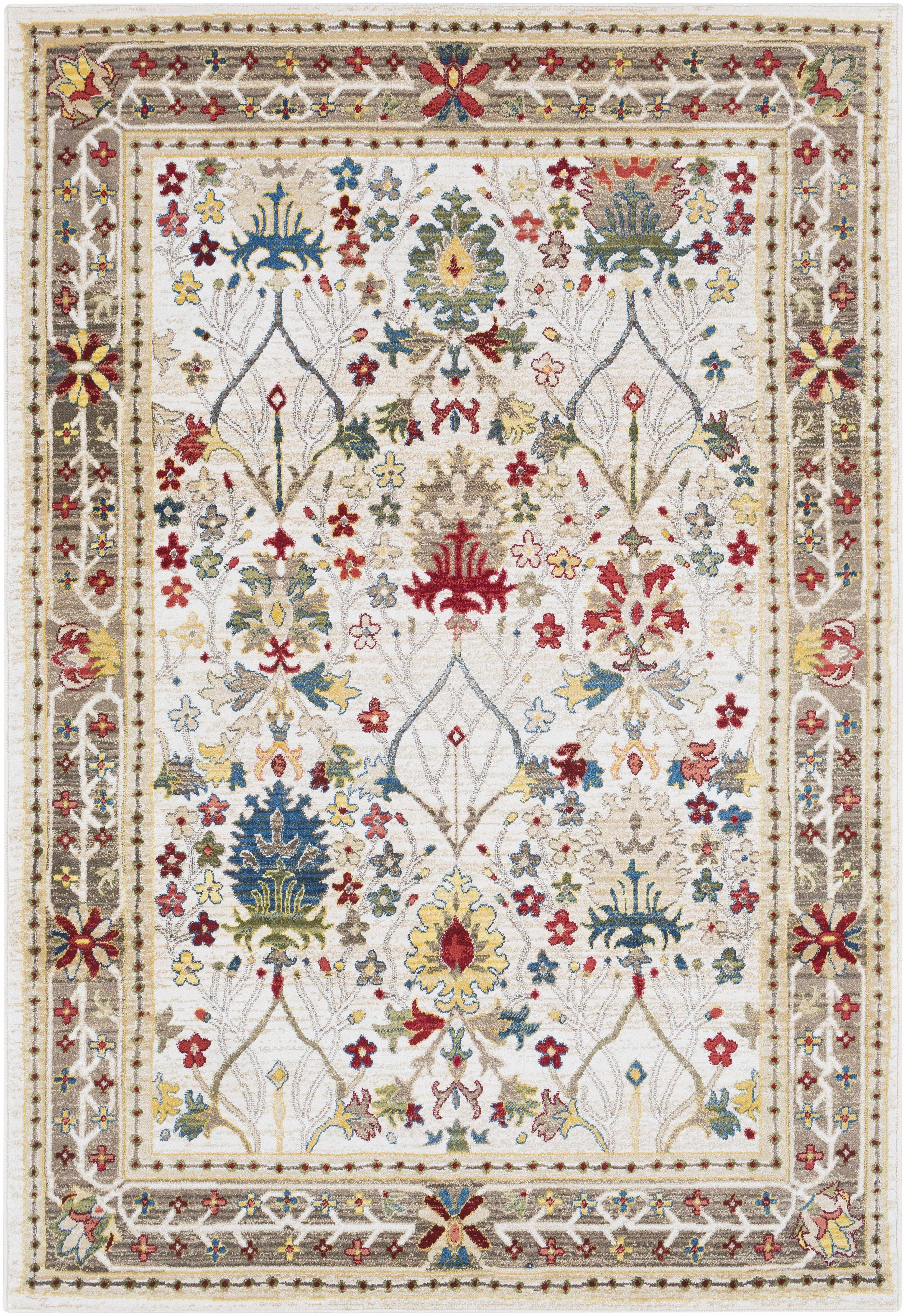 Neola White/Brown Damask Area Rug - PRHOMZ