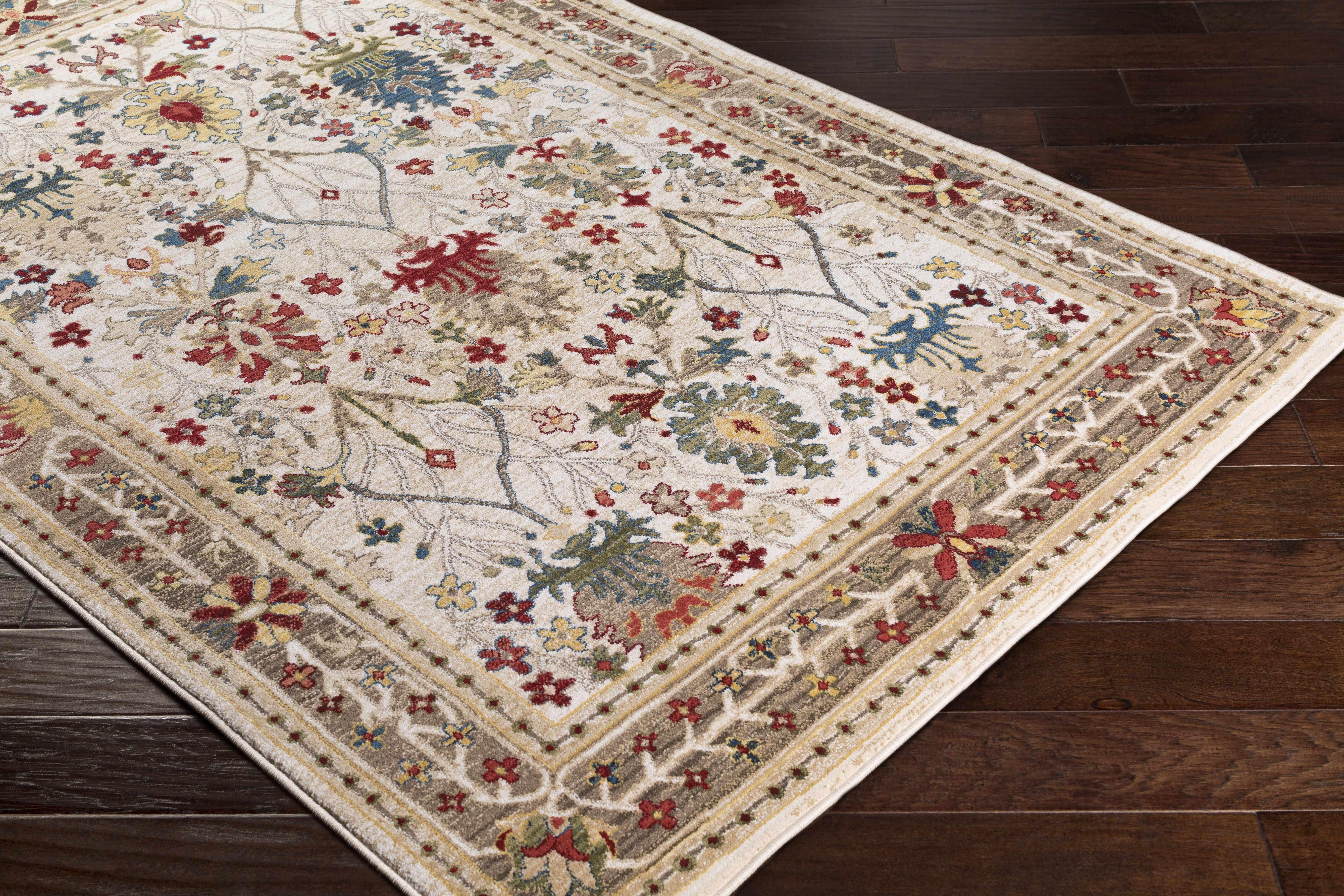 Neola White/Brown Damask Area Rug - PRHOMZ