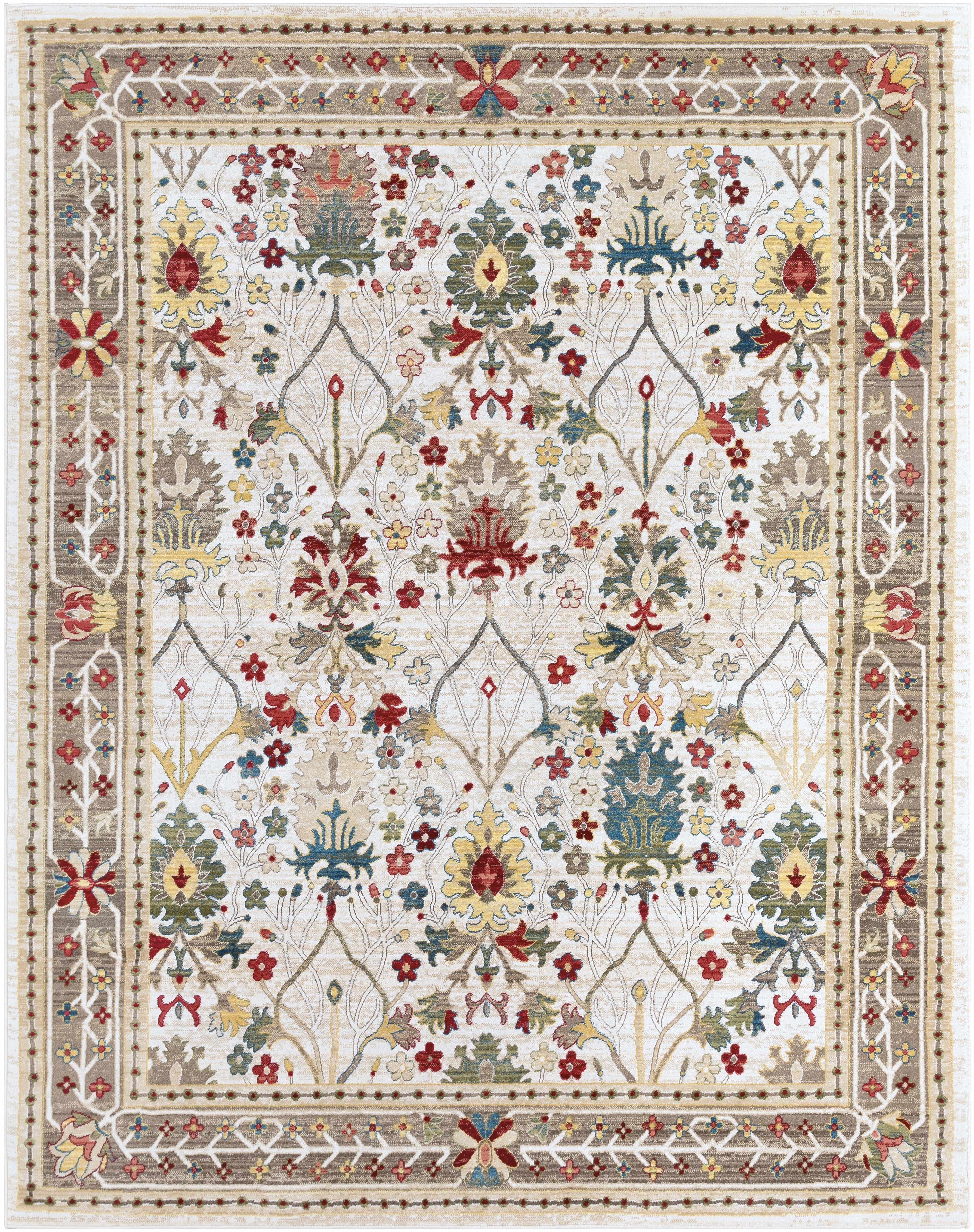Neola White/Brown Damask Area Rug - PRHOMZ