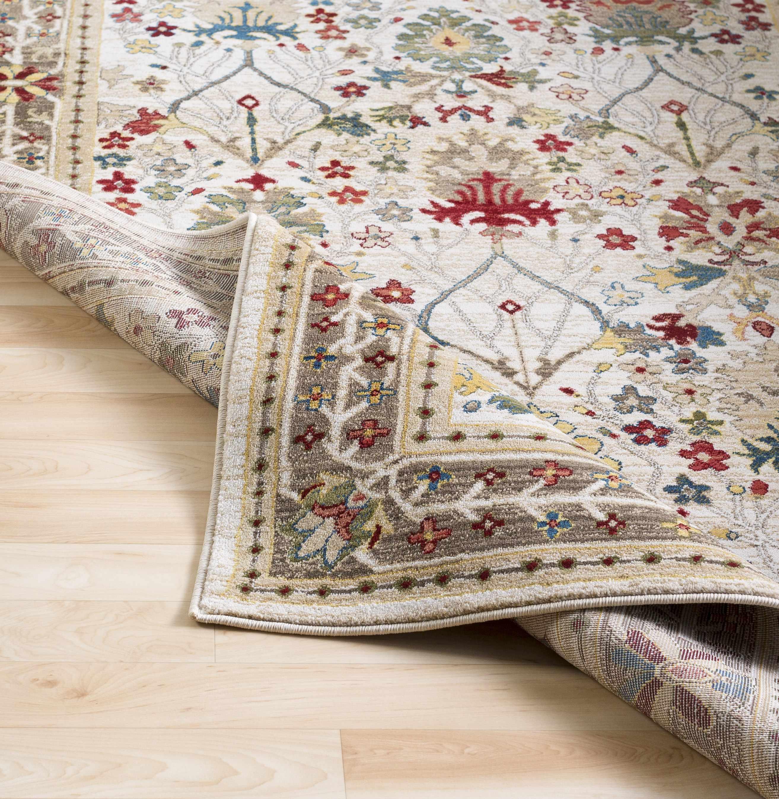 Neola White/Brown Damask Area Rug - PRHOMZ