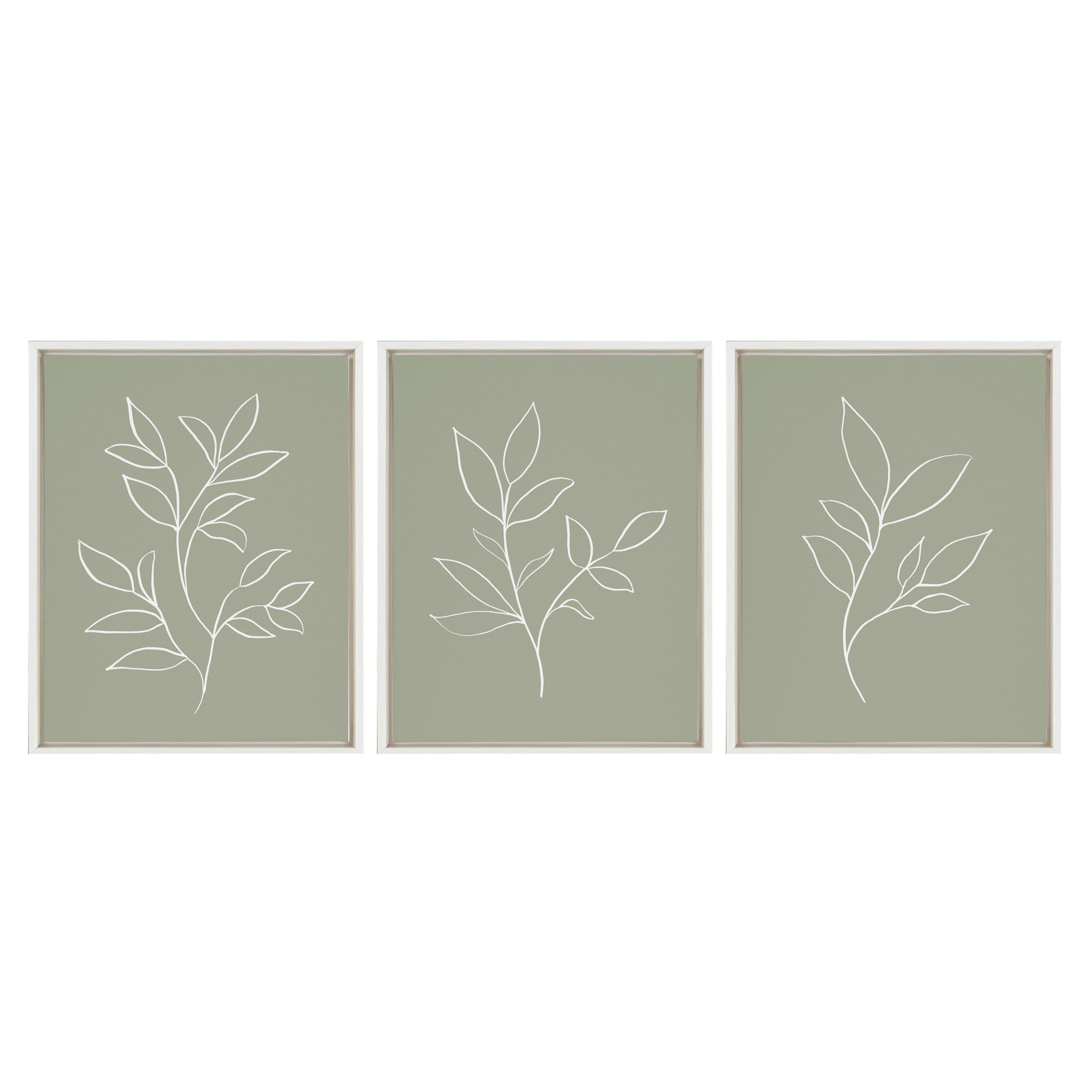 Sylvie Modern Sage Green Botanical Line Sketch Print 1, 2 and 3 Framed Canvas by The Creative Bunch Studio