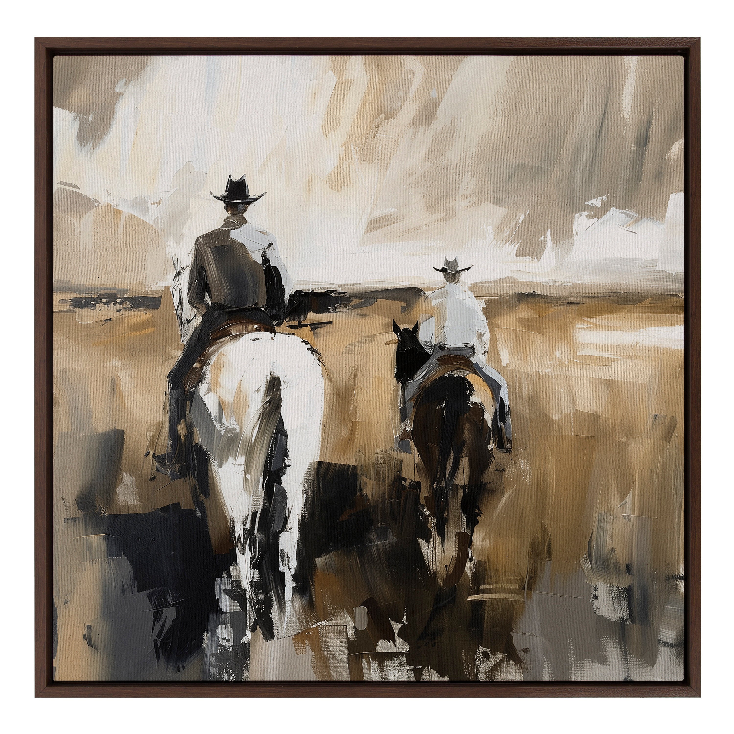 Sylvie Western Cowboy Horseback Ranch Abstract Neutral 2 Framed Canvas by The Creative Bunch Studio
