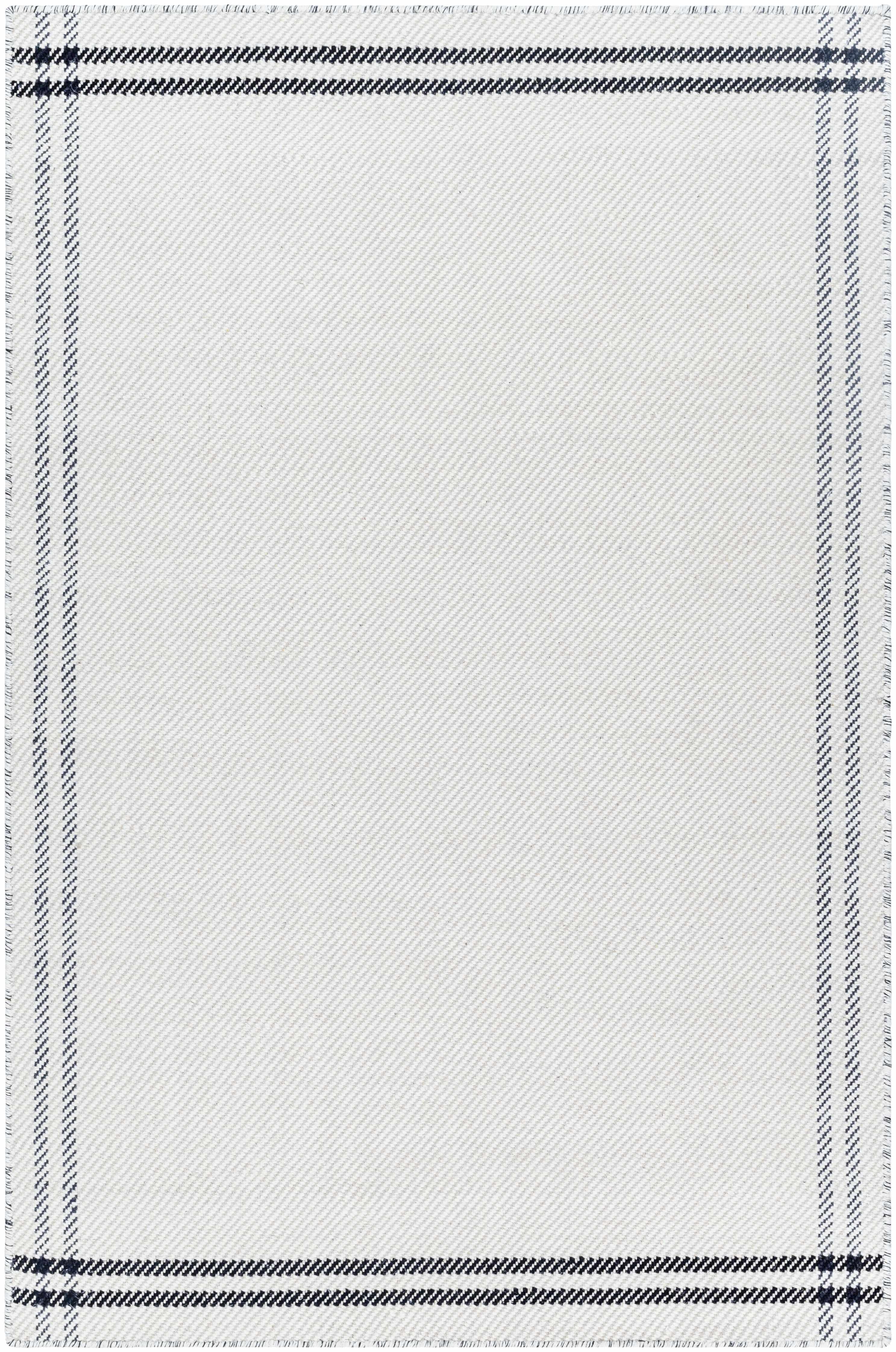 Nimue Cream & Blue Bordered Wool Rug - PRHOMZ