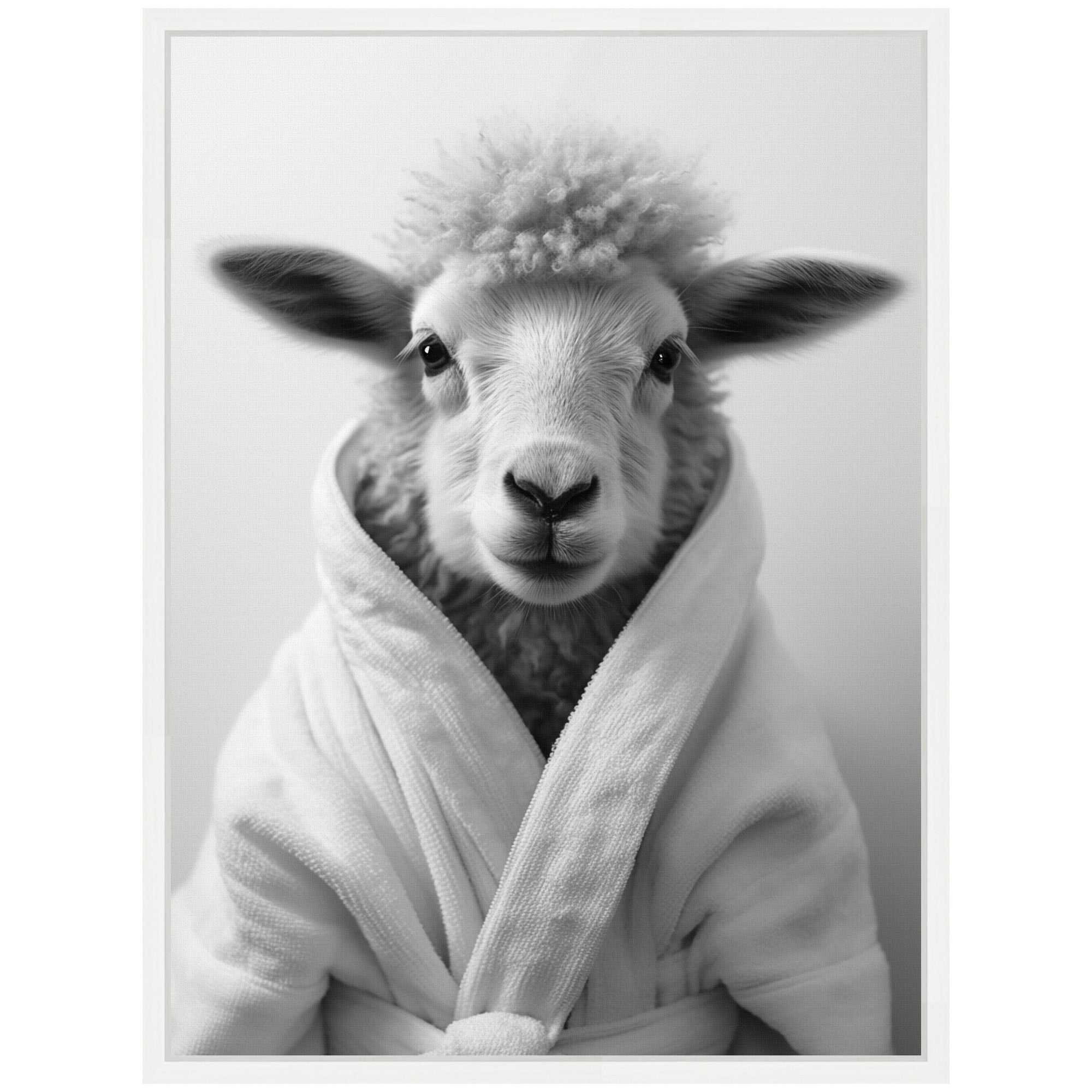 Sylvie Sheep Bathroom Art Towel Robe Black and White Framed Canvas by The Creative Bunch Studio