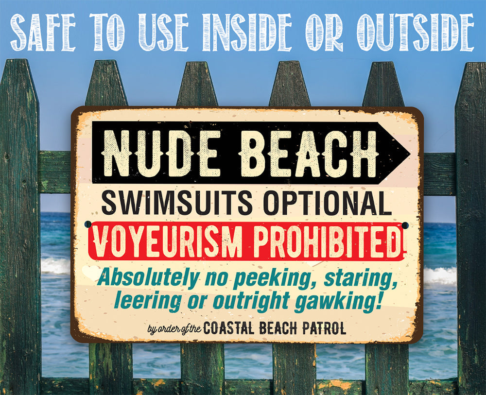 Nude Beach Swimsuits Optional - Metal Sign