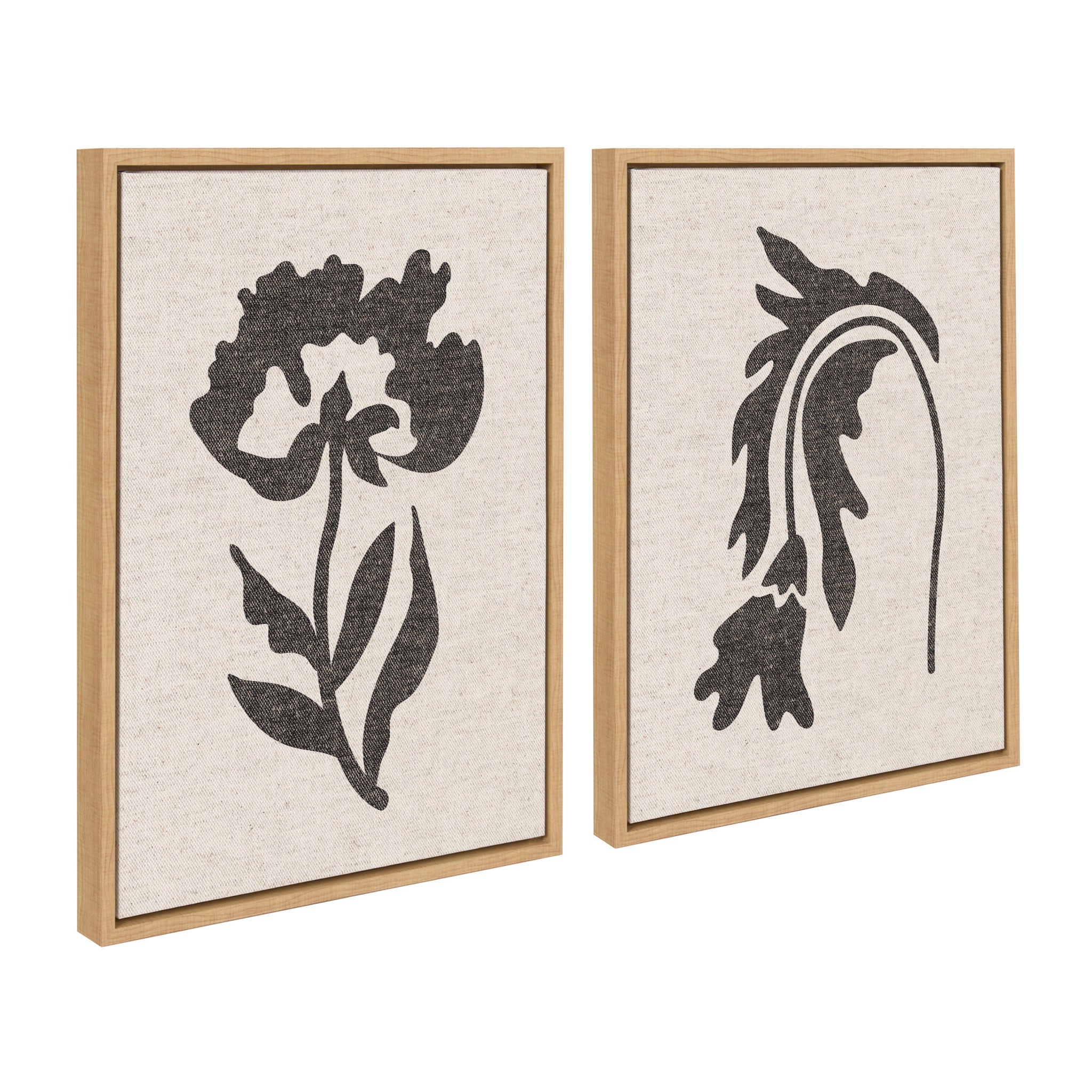 Sylvie Scandi Botanical 2 and 3 Neutral Textured Linen Framed Canvas Art Set by The Creative Bunch Studio