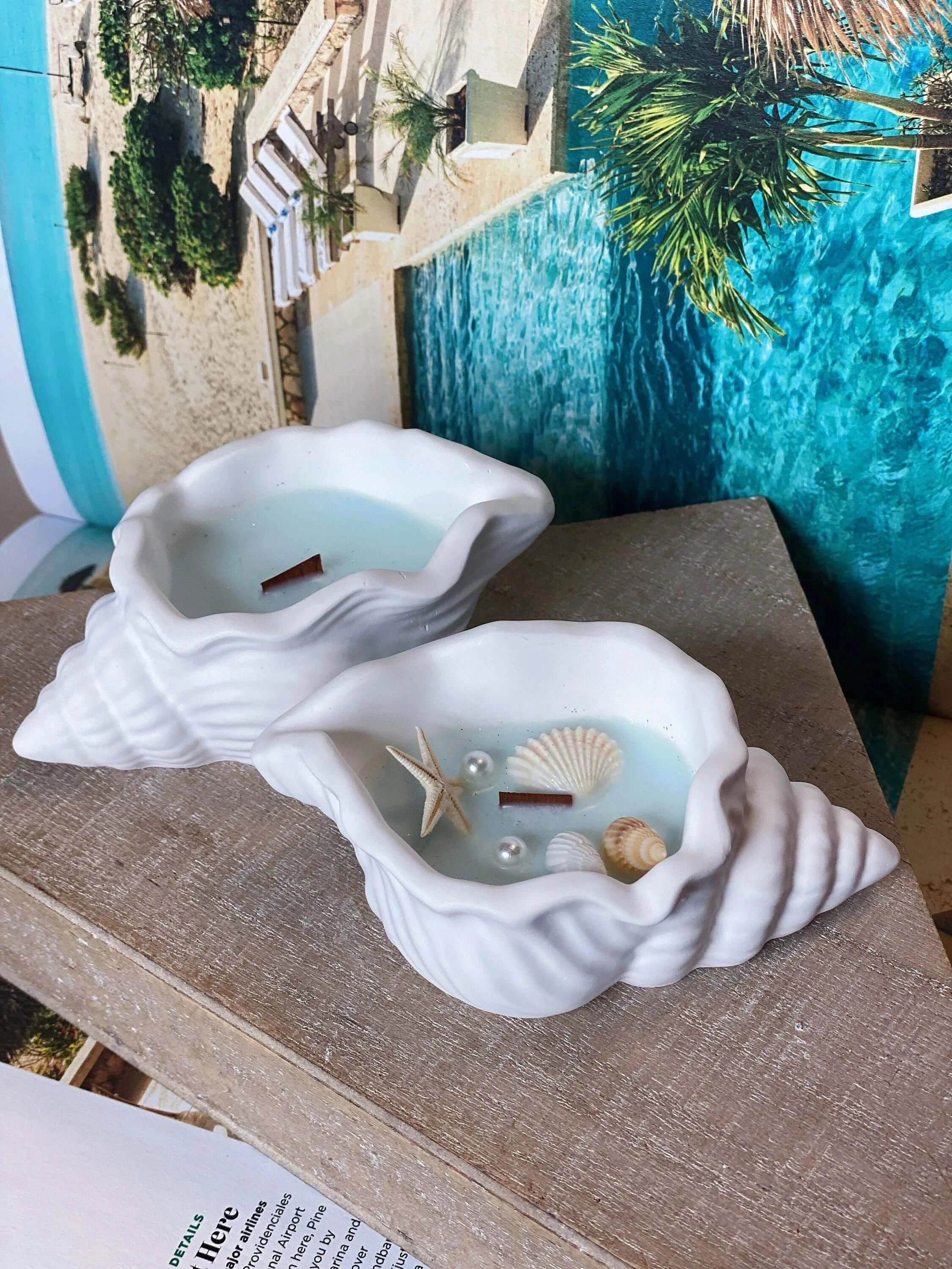 Sea Shell Candle in Jesmonite | Coastal Decor