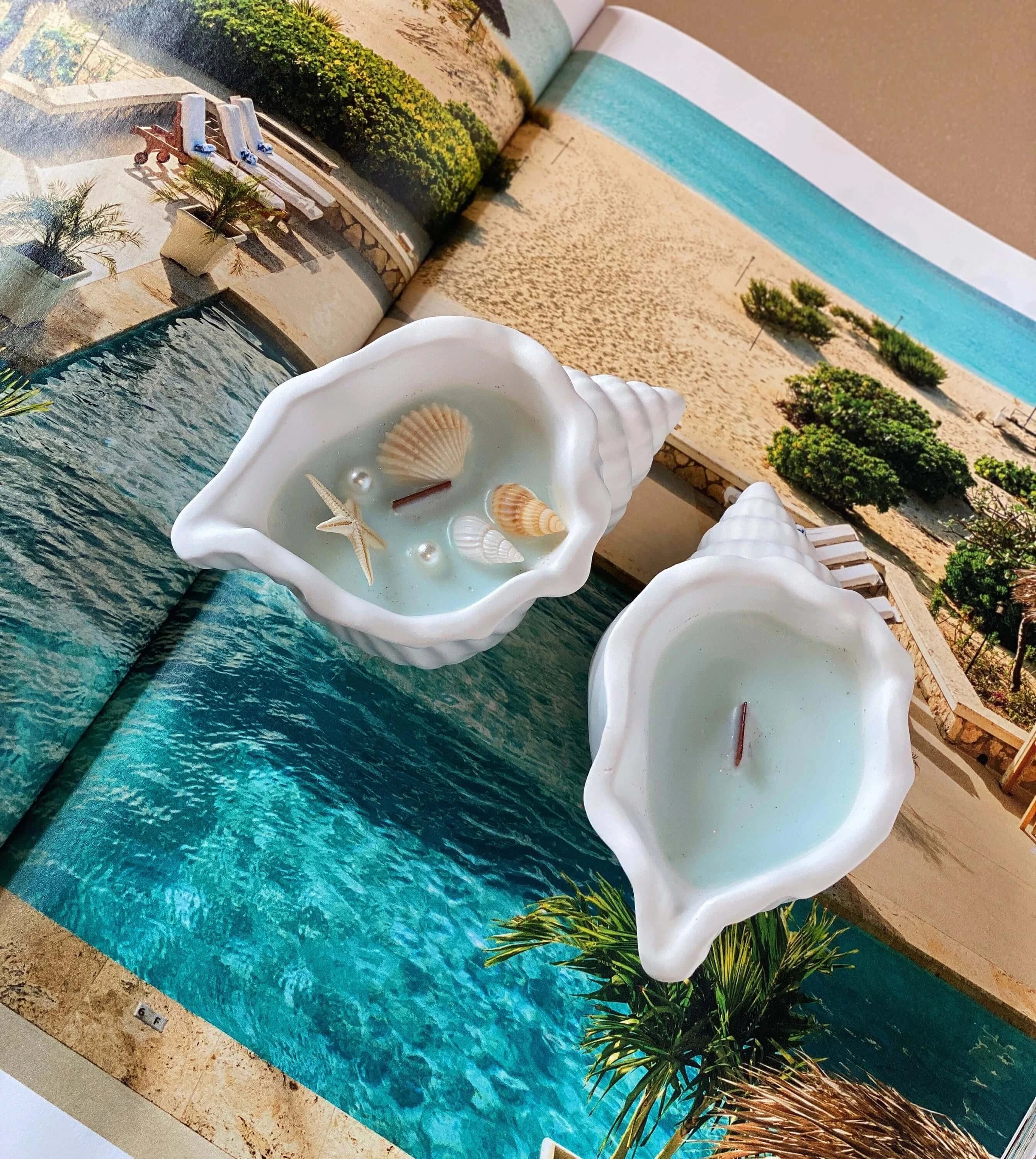 Sea Shell Candle in Jesmonite | Coastal Decor