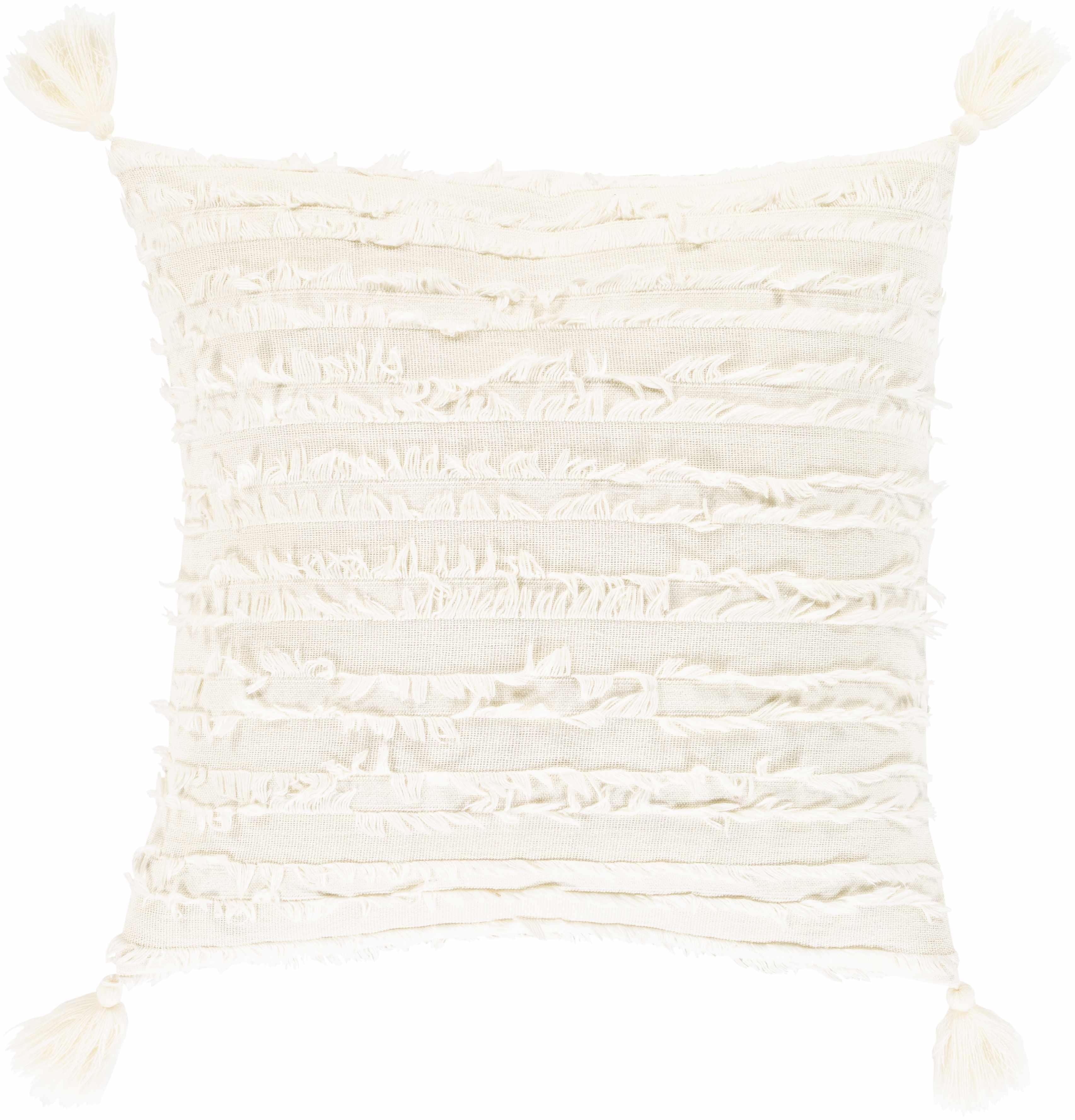 Odon Textured Ivory Tassel Square Pillow - PRHOMZ