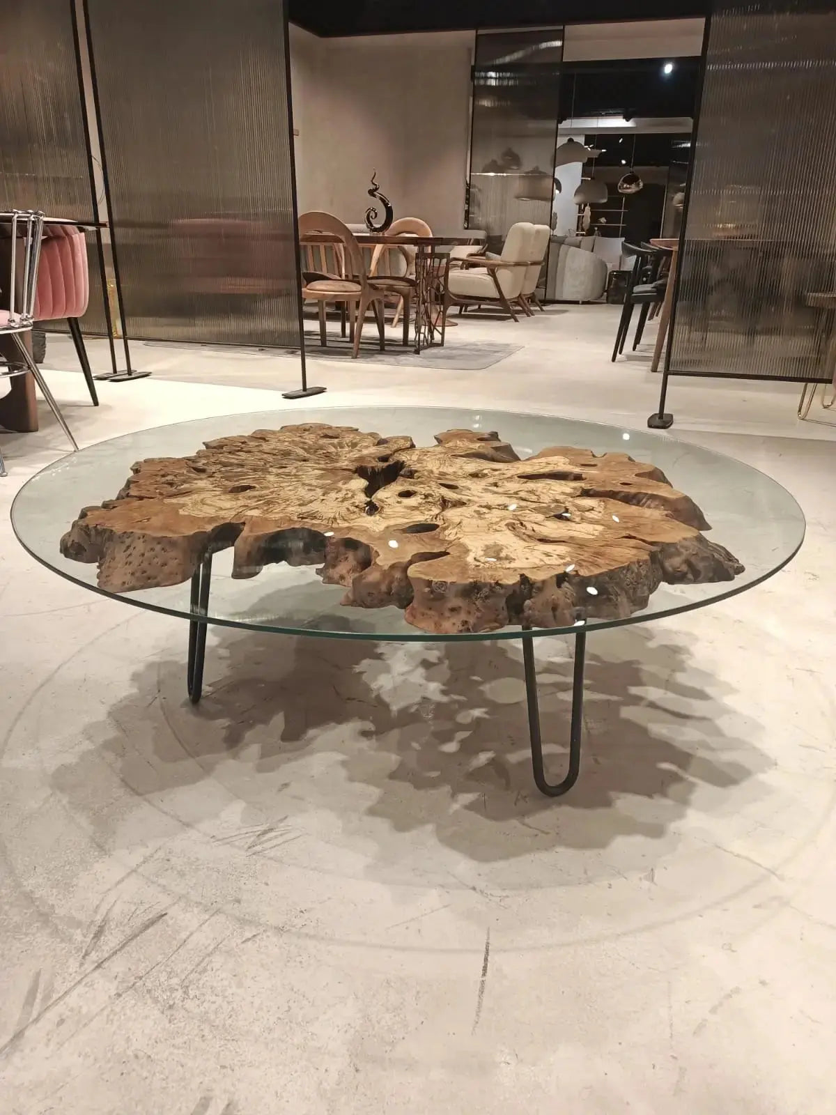 Olive Wood Rustic Coffee Table Featured Glass On Top