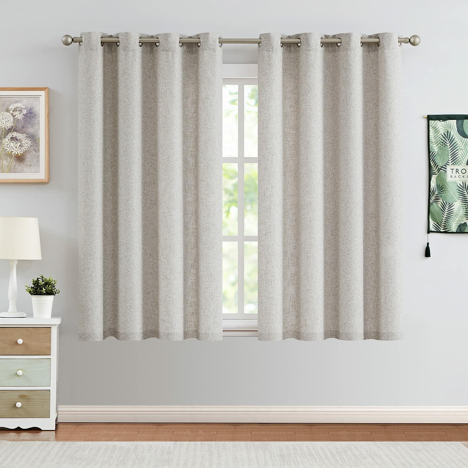 2pc Jinchan Faux Linen Burlap Curtains 63" Heathered Gray Grommet Panels