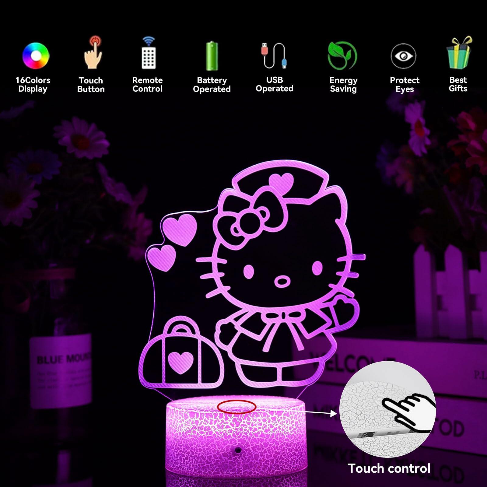 3D Cat Night Light for Kids Room LMHmlylf 16 Colors Remote Touch Lamp Gift