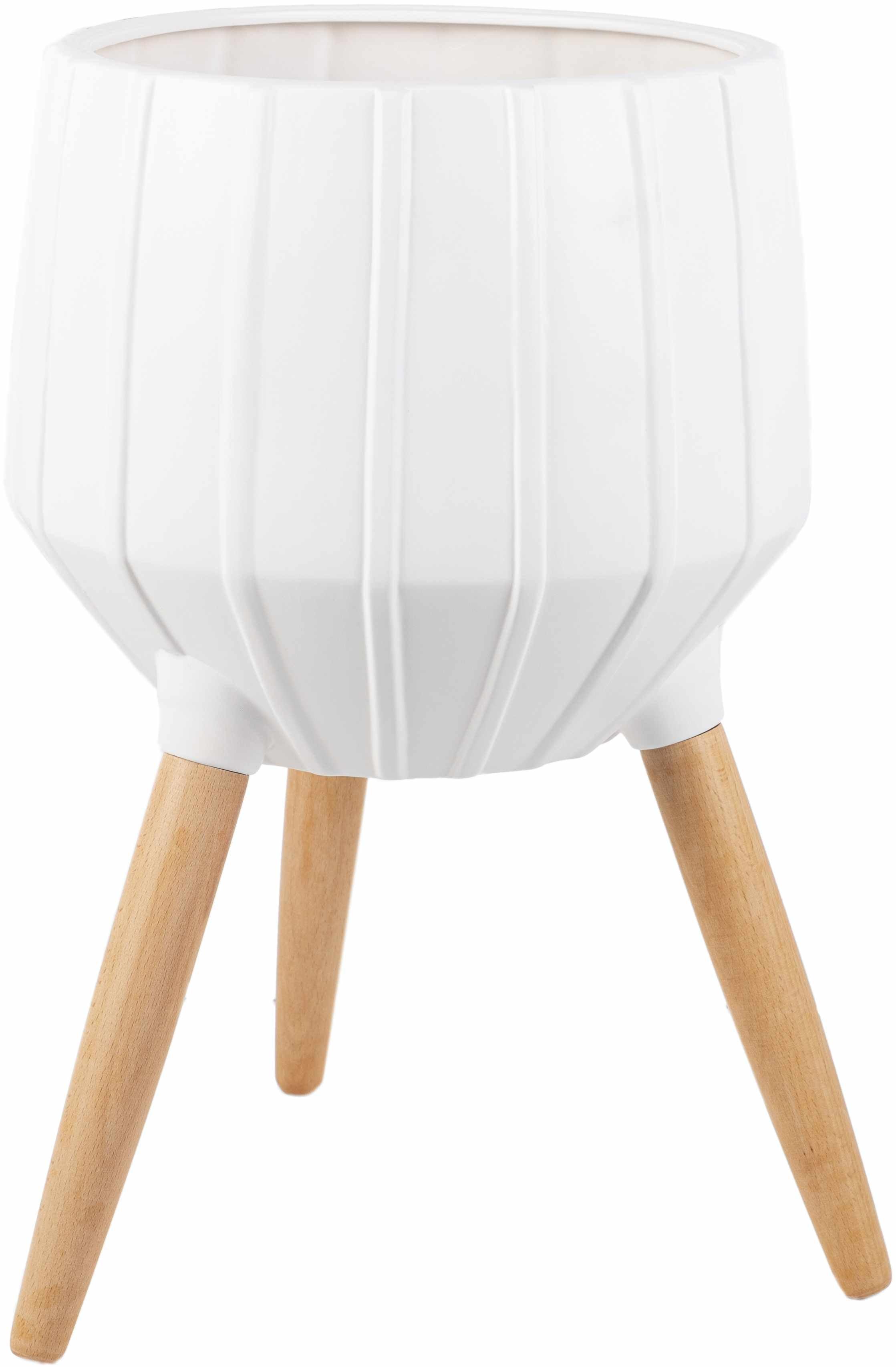 Dunguan White Ribbed Wood Planter - PRHOMZ