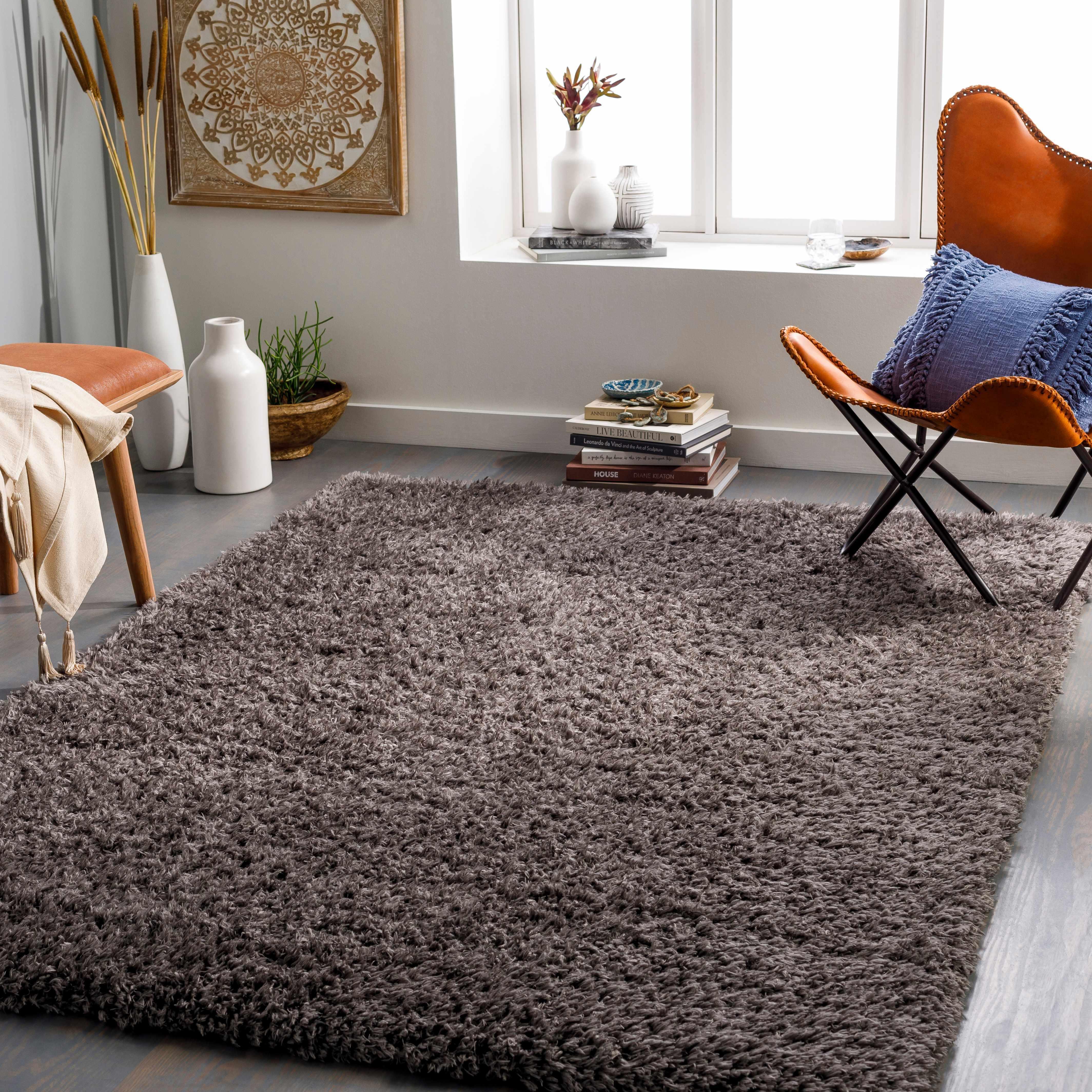 Siari Solid Charcoal Shag Rug - Clearance - PRHOMZ