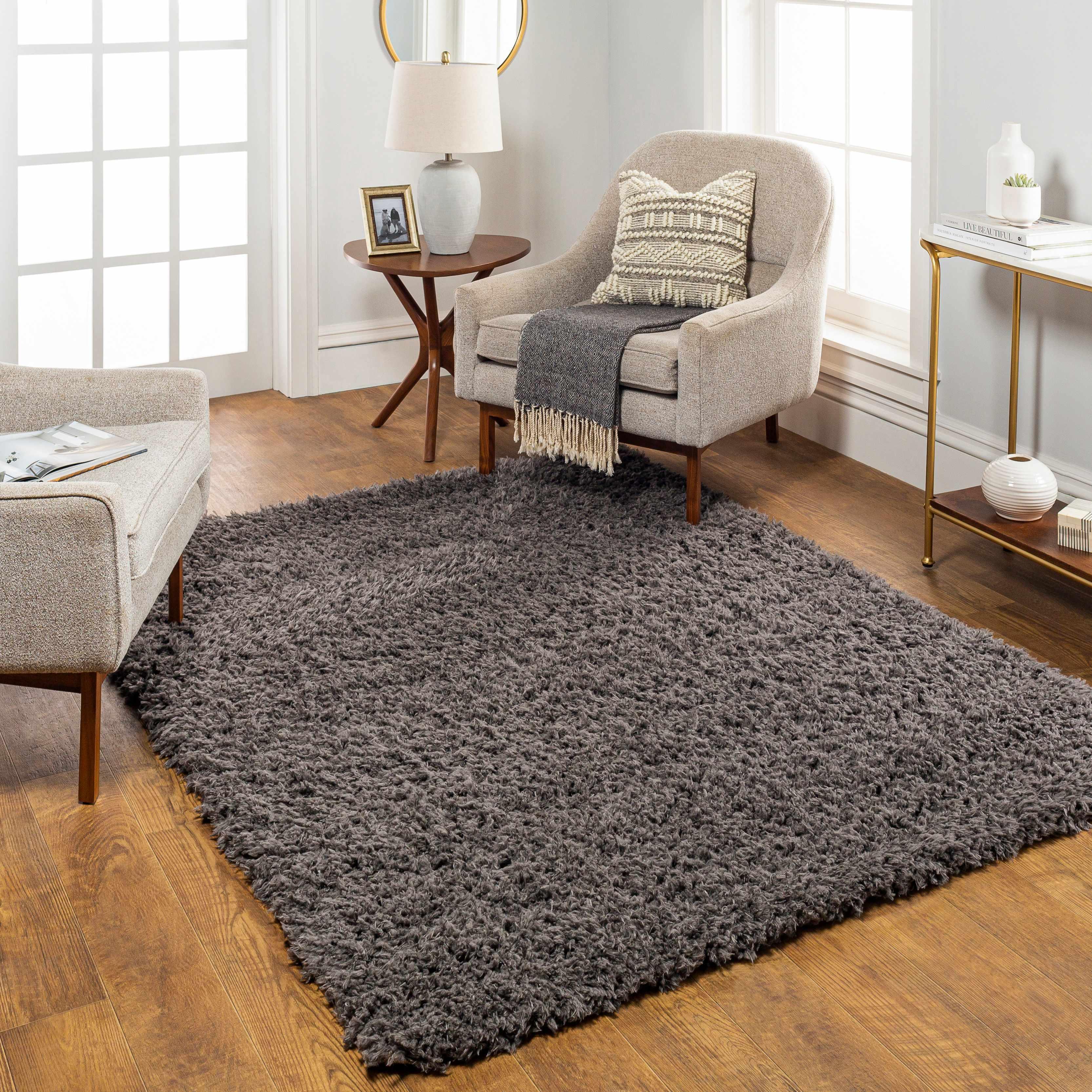 Siari Solid Charcoal Shag Rug - Clearance - PRHOMZ