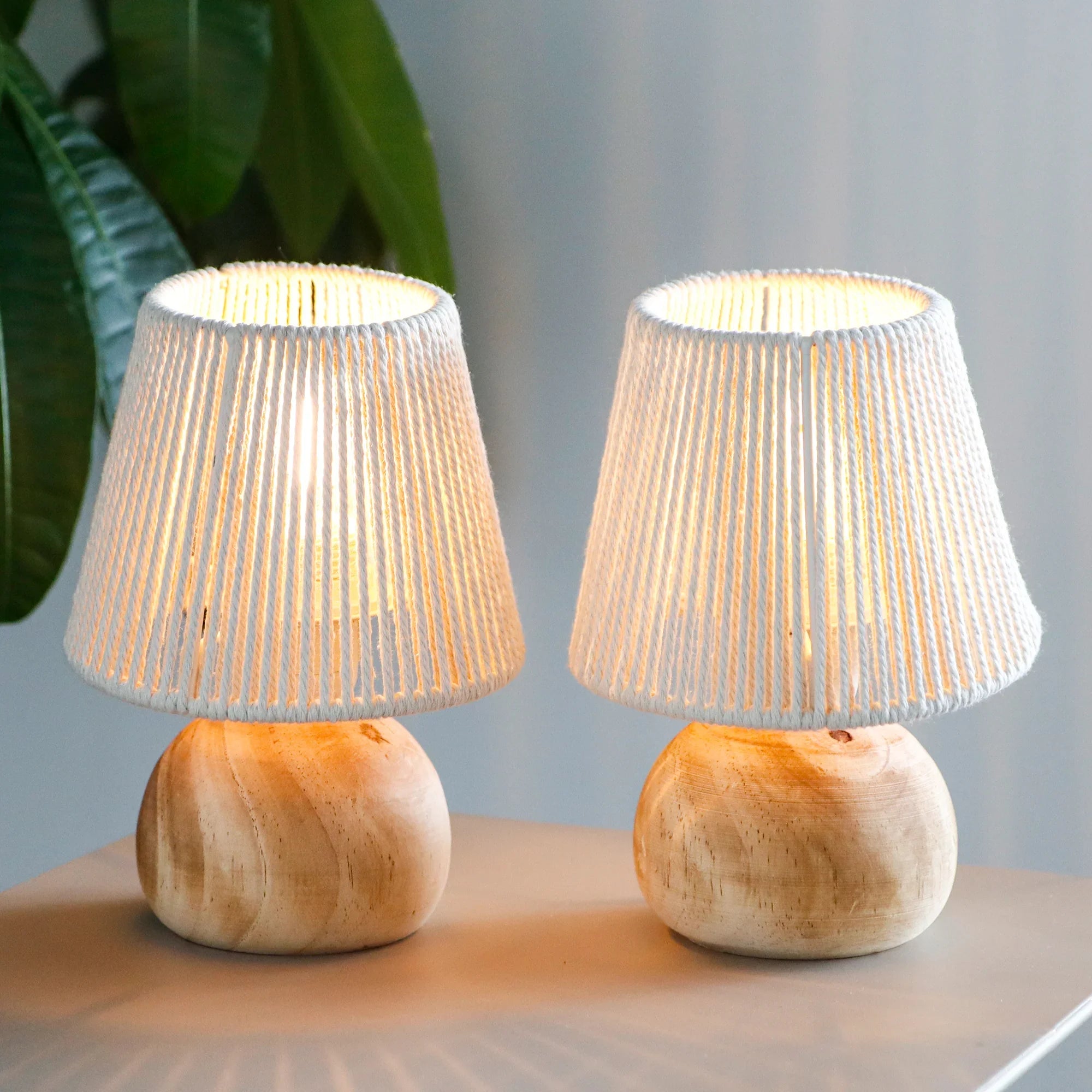 Set of 2 Woven Cotton Rope Table Lamp-0