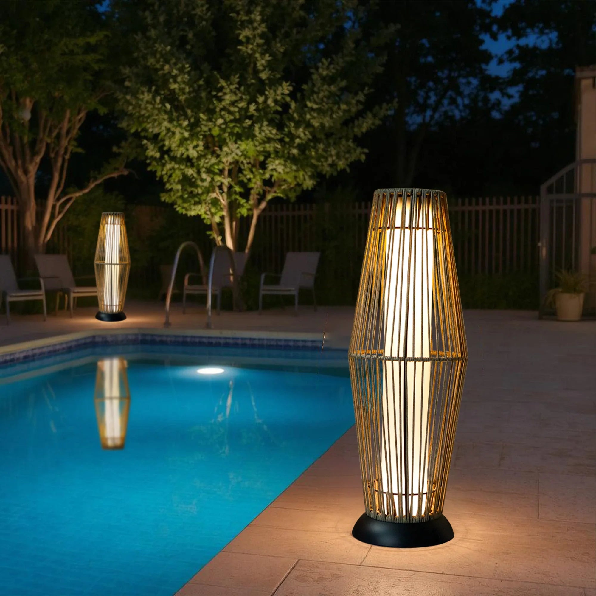 Outdoor Floor Lamp 2 Piece Solar Powered Lantern Wicker Solar Patio Lamp-1