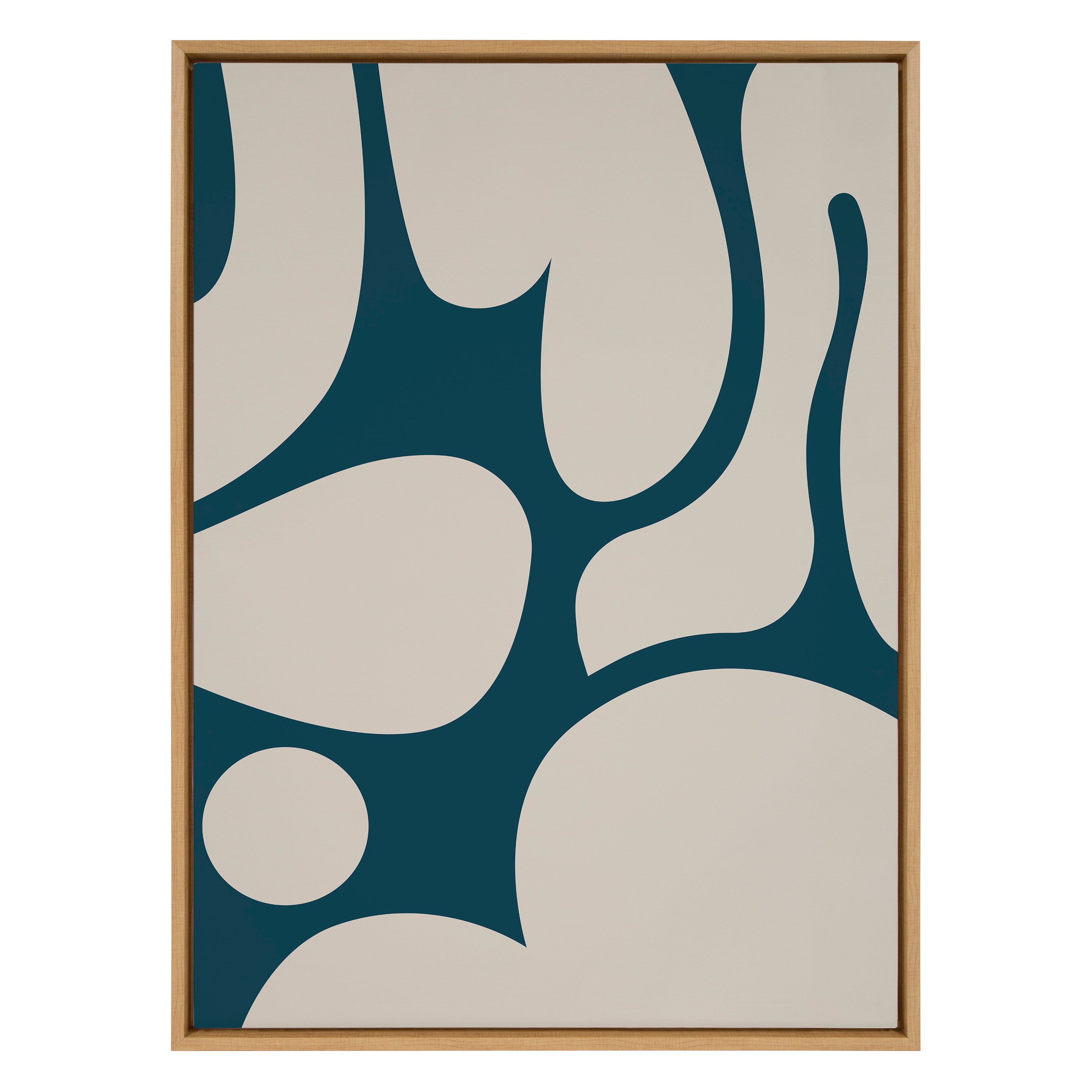Sylvie Groovy Happy Abstract Dark Green Teal and Tan Framed Canvas by The Creative Bunch Studio
