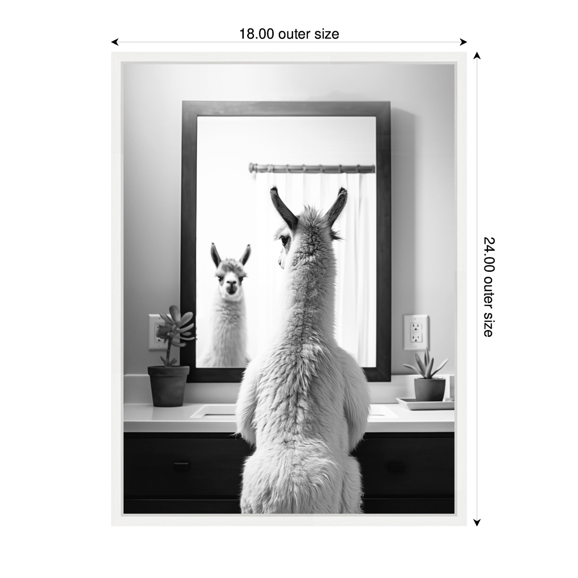 Sylvie Llama Bathroom Art Mirror Black and White Framed Canvas by The Creative Bunch Studio