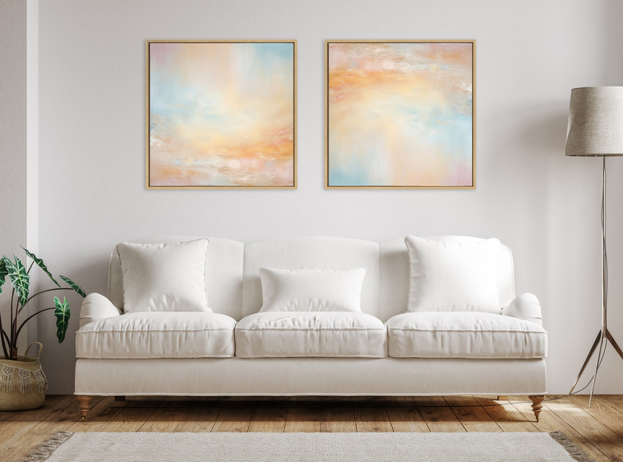 Sylvie Tonal Abstract Pastels Framed Canvas by The Creative Bunch Studio