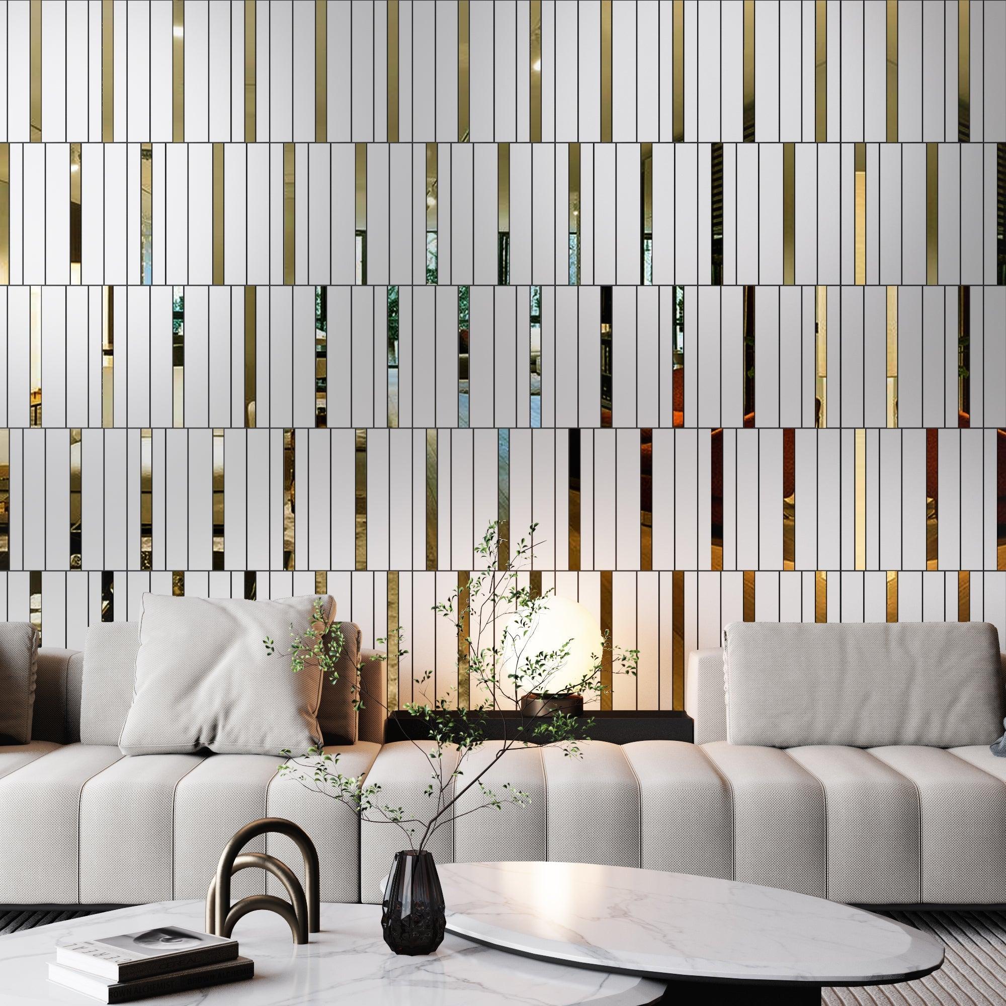 White and Gold Squares 3D Wall Panels - PRHOMZ