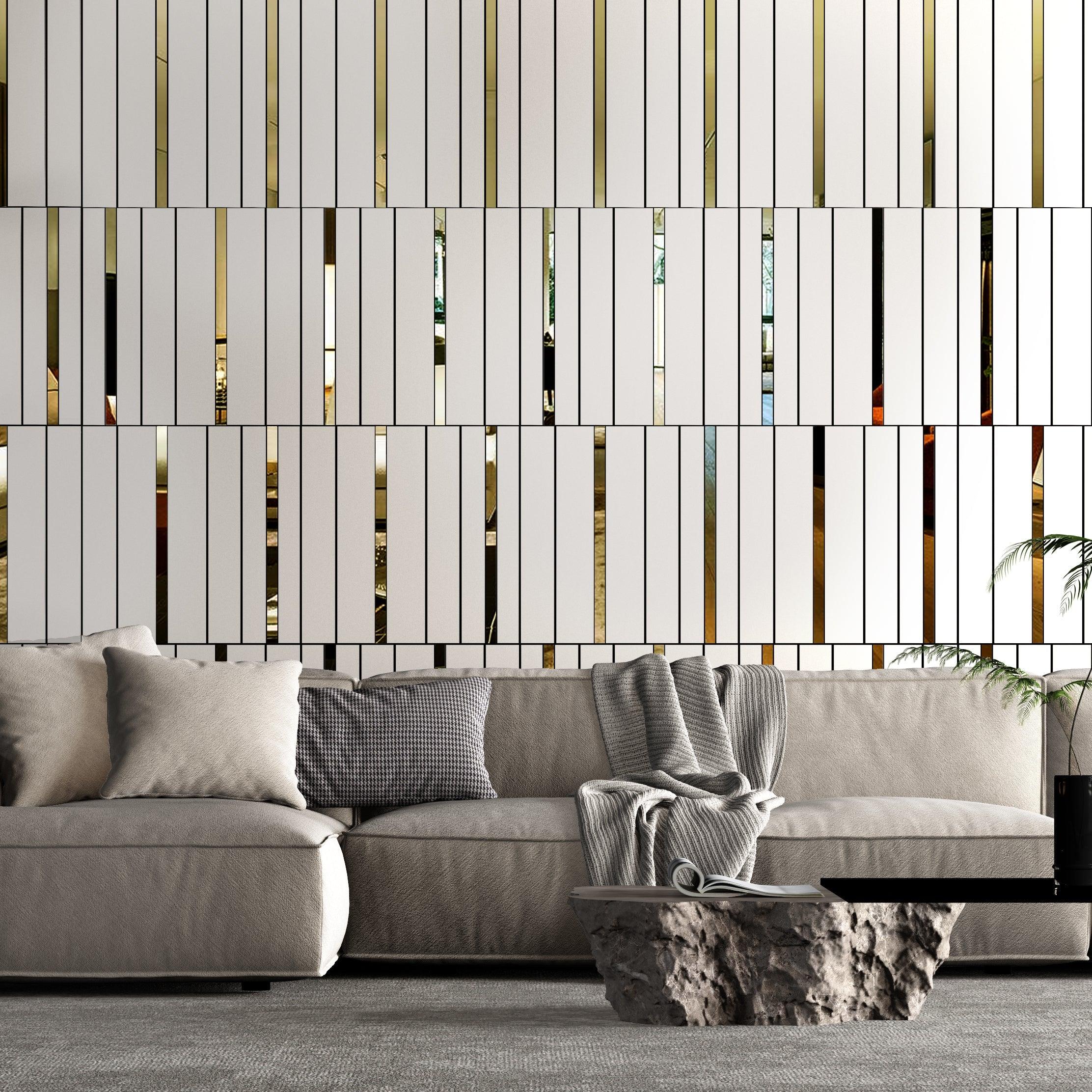 White and Gold Bars Squares 3D Wall Panels - PRHOMZ