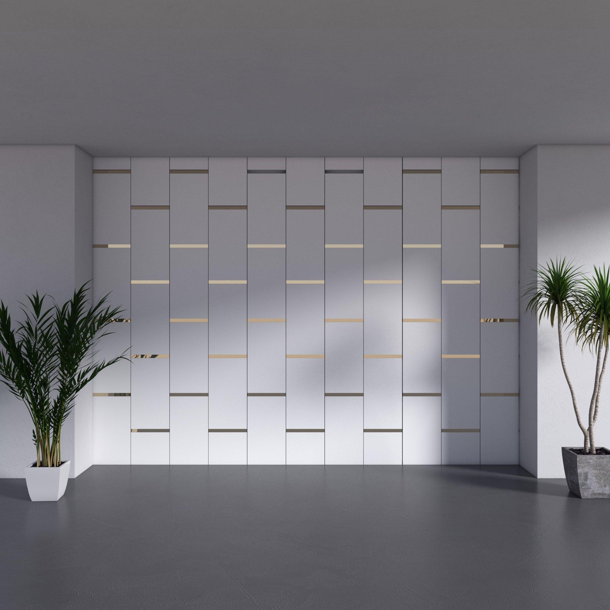 White and Gold Rectangles 3D Wall Panels - PRHOMZ