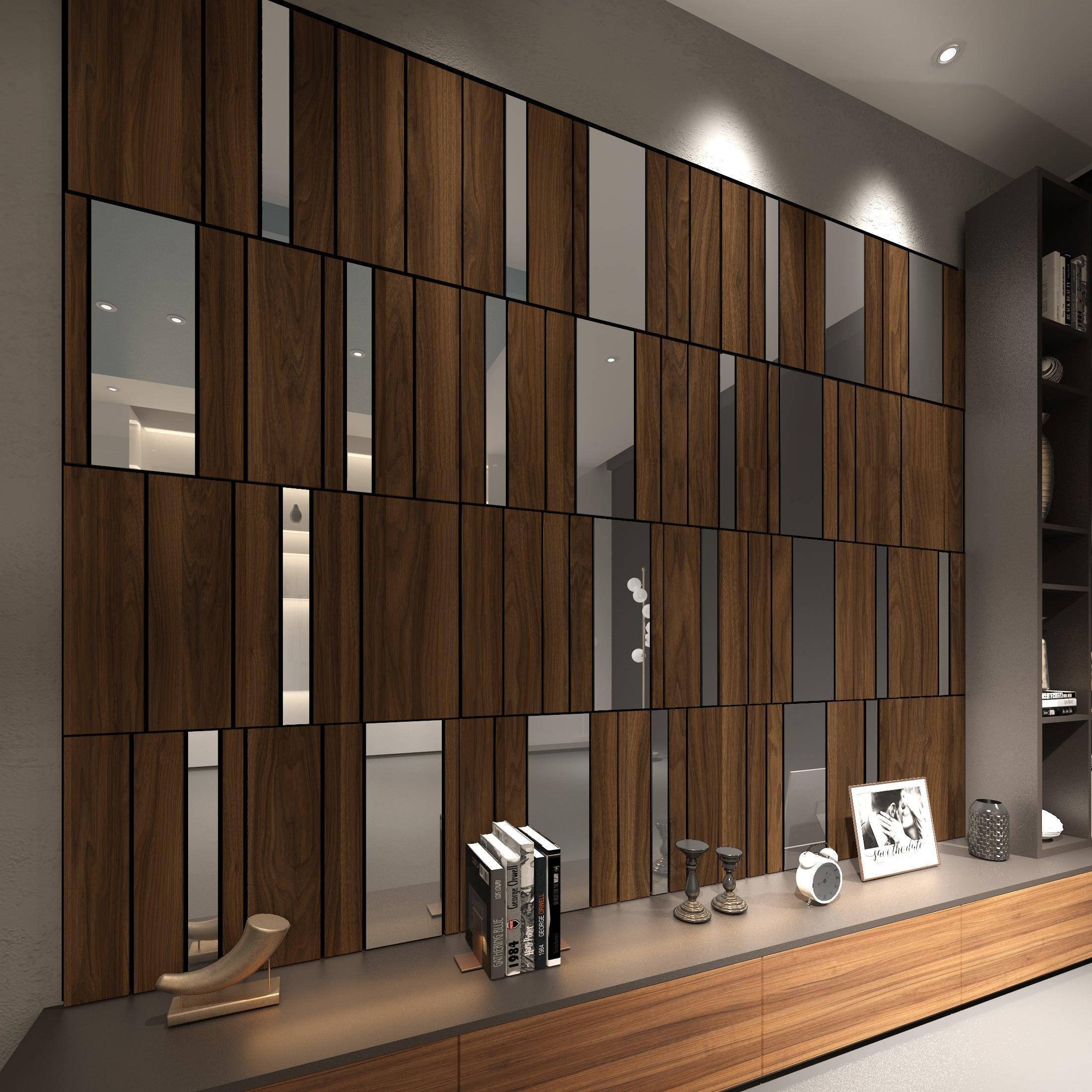 Dark Wood and Silver Mirror Decorative Panels - PRHOMZ