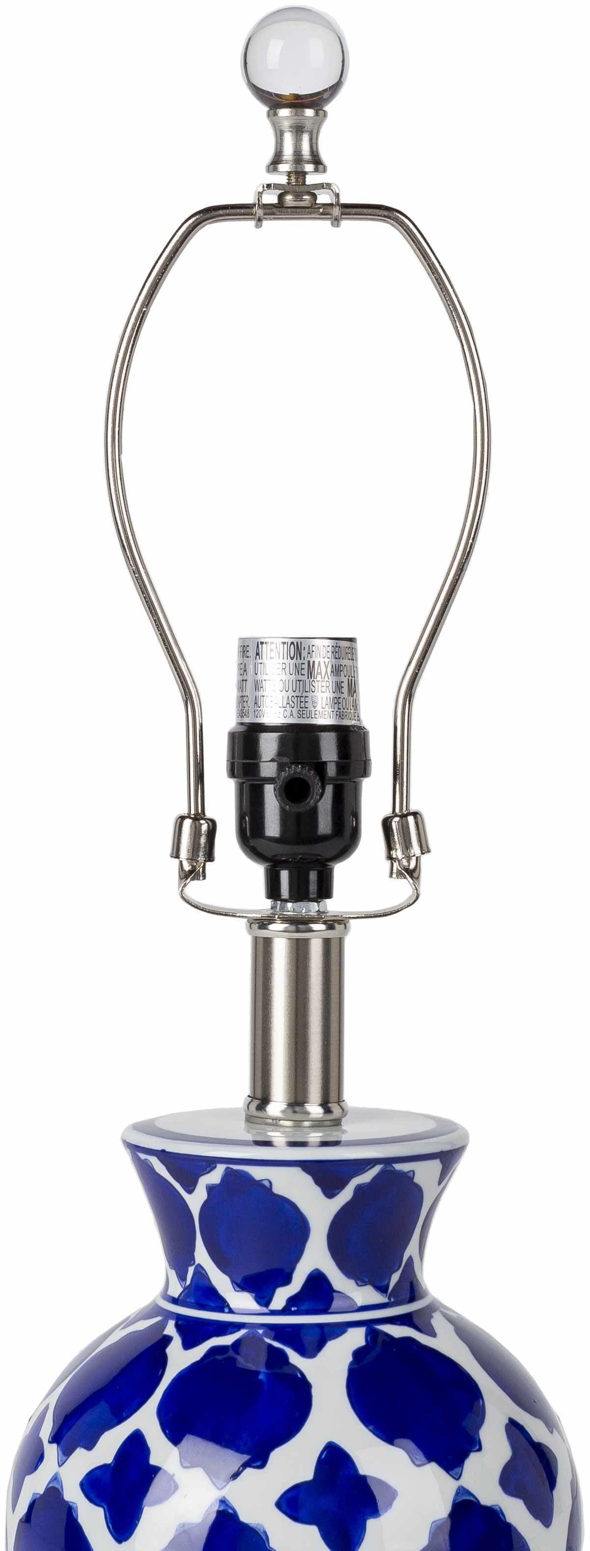 Pangian White & Blue Patterned Ceramic Table Lamp - PRHOMZ