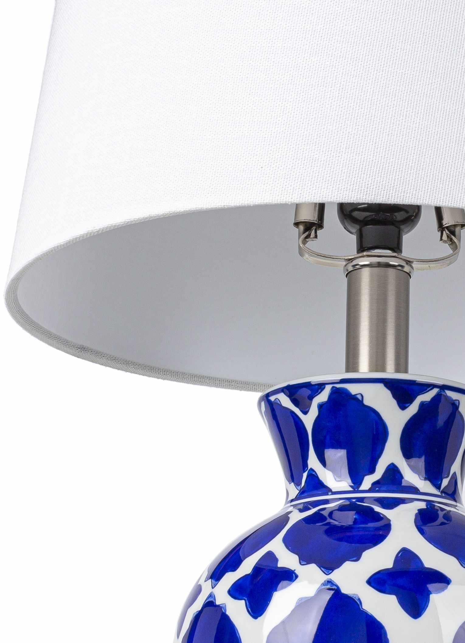 Pangian White & Blue Patterned Ceramic Table Lamp - PRHOMZ