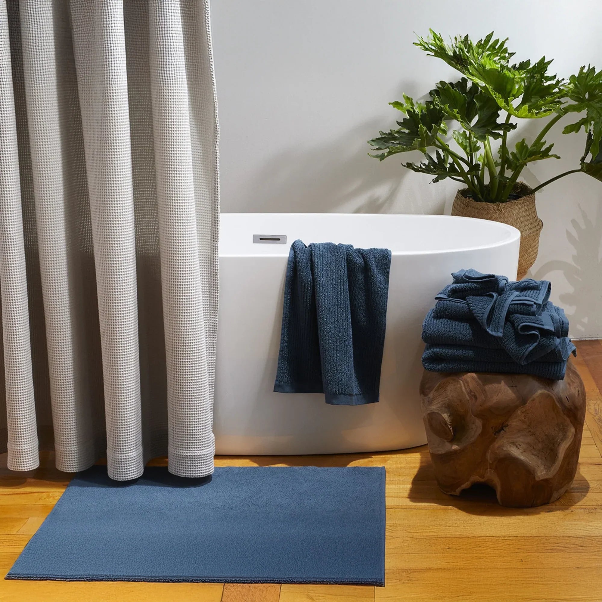 Grey Organic Cotton Waffle Shower Curtain | Mold Resistant & Quick Dry-1