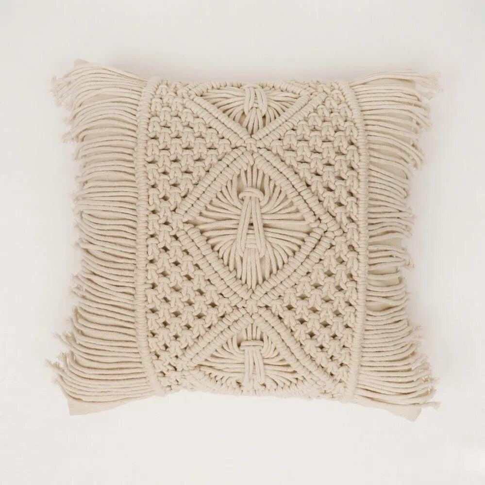 Bohemian Macrame Cushion Cover 40x40cm | Natural Cotton | Handmade-1